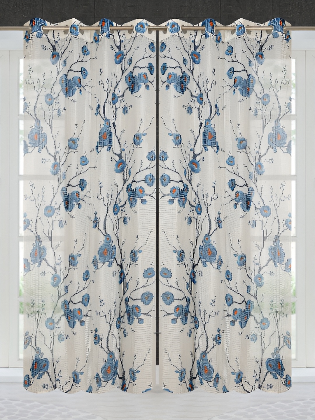 

Panipat Textile Hub Blue & White 2 Pieces Long Door Curtains