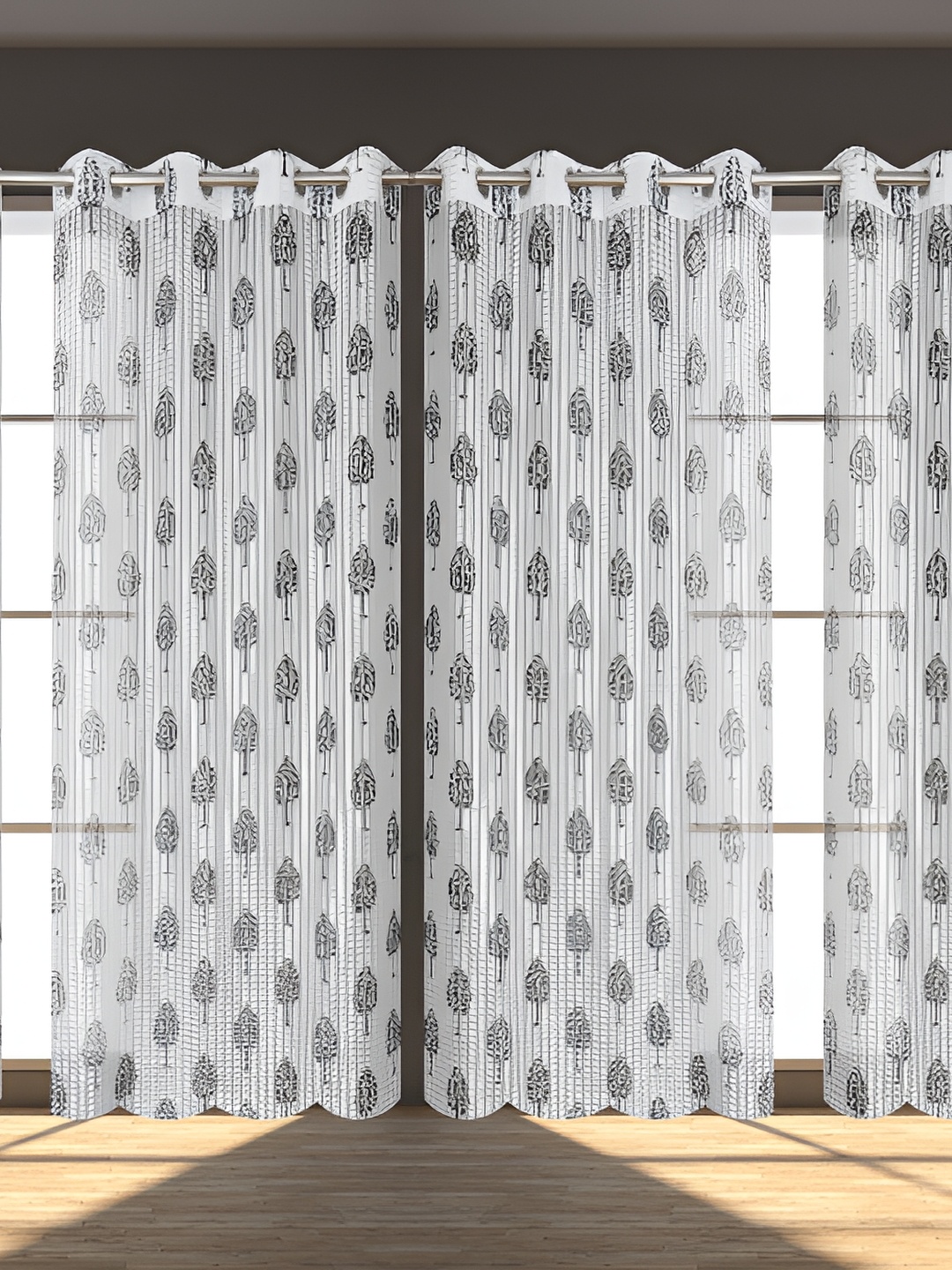 

Panipat Textile Hub Grey & White 4 Pieces Striped Window Curtains