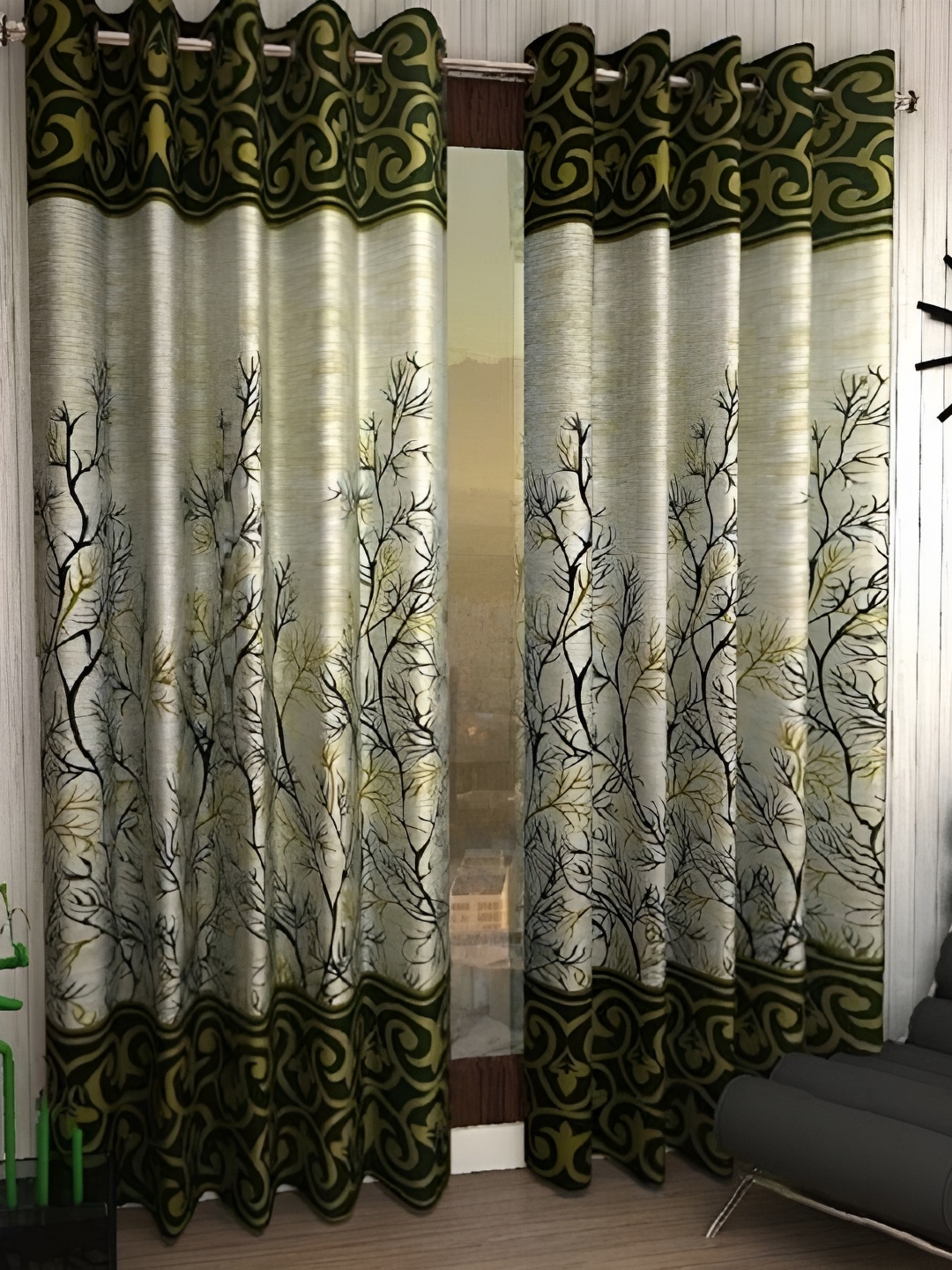

Panipat Textile Hub Green & Beige 2 Pieces Long Door Curtains