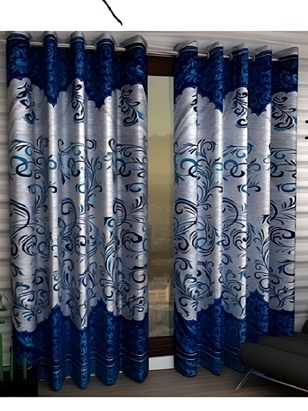 

Panipat Textile Hub Blue & Black 2 Pieces Floral Printed Window Curtains