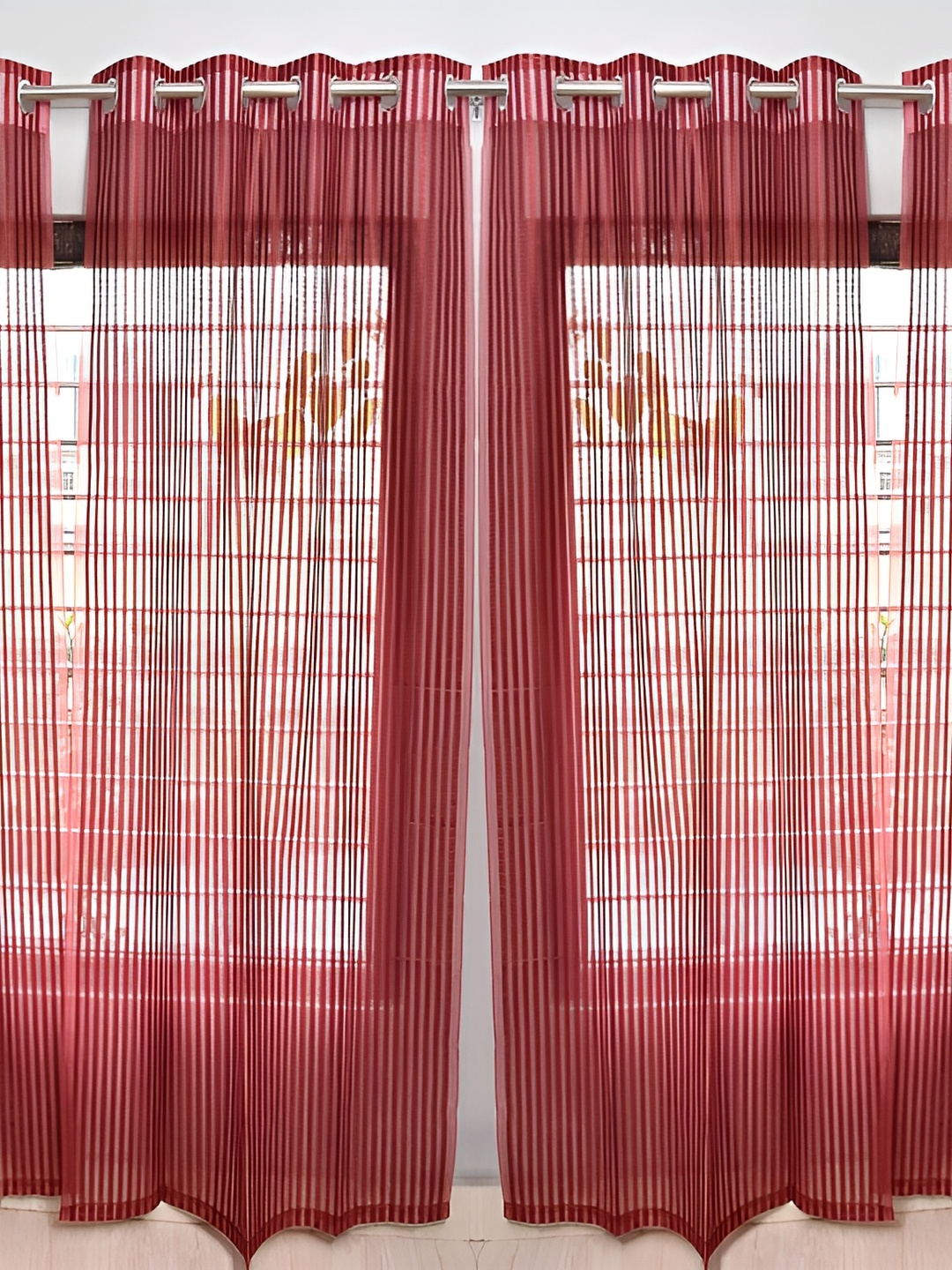 

Panipat Textile Hub Maroon 4 Pieces Self Design Sheer Long Door Curtains