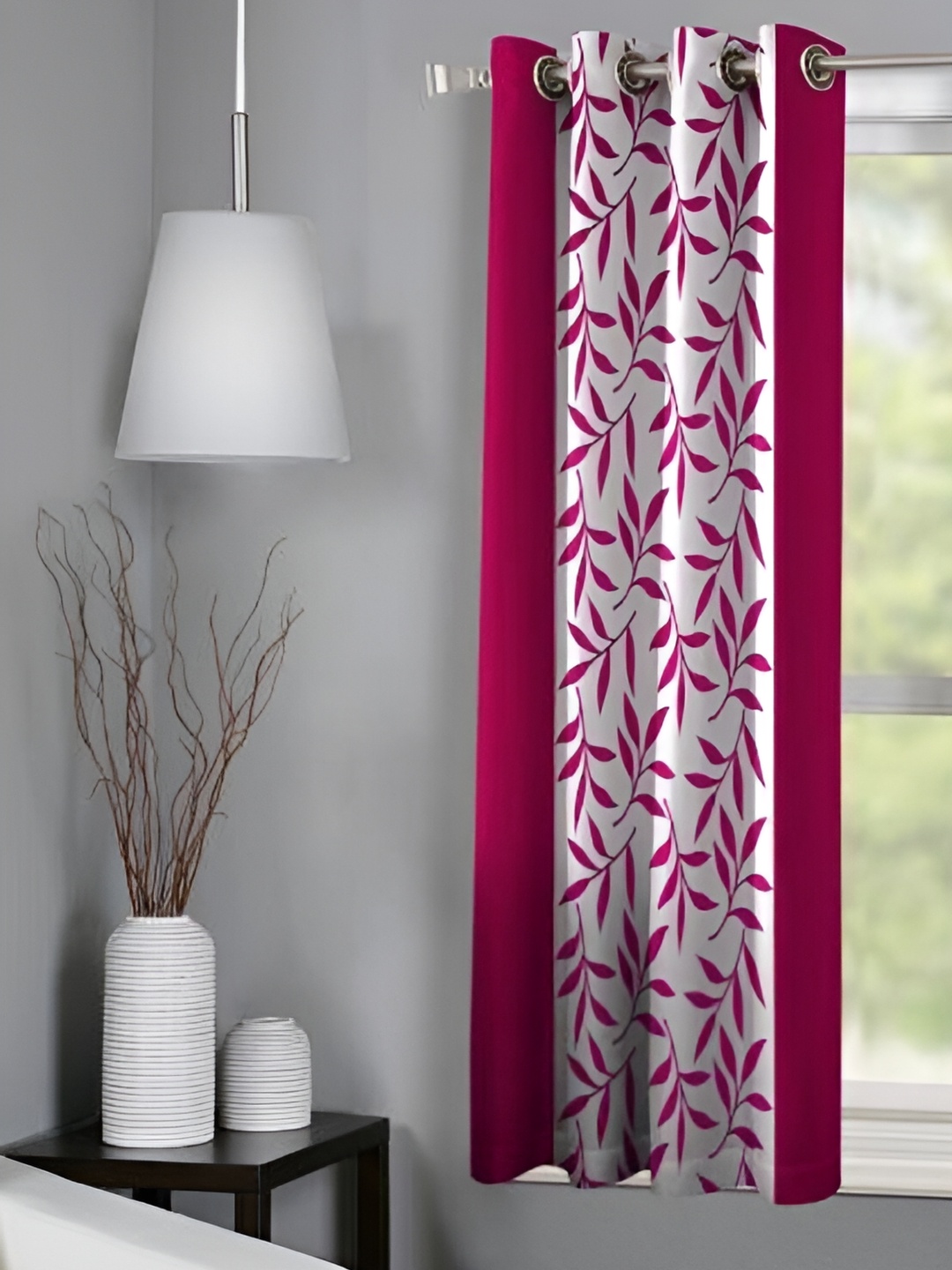 

Panipat Textile Hub Pink & White 3 Pieces Floral Print Window Curtain