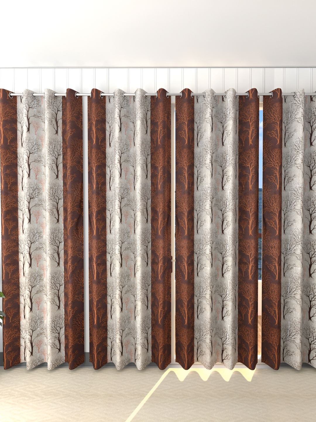 

Panipat Textile Hub Brown & White 4 Pcs Floral Door Curtain