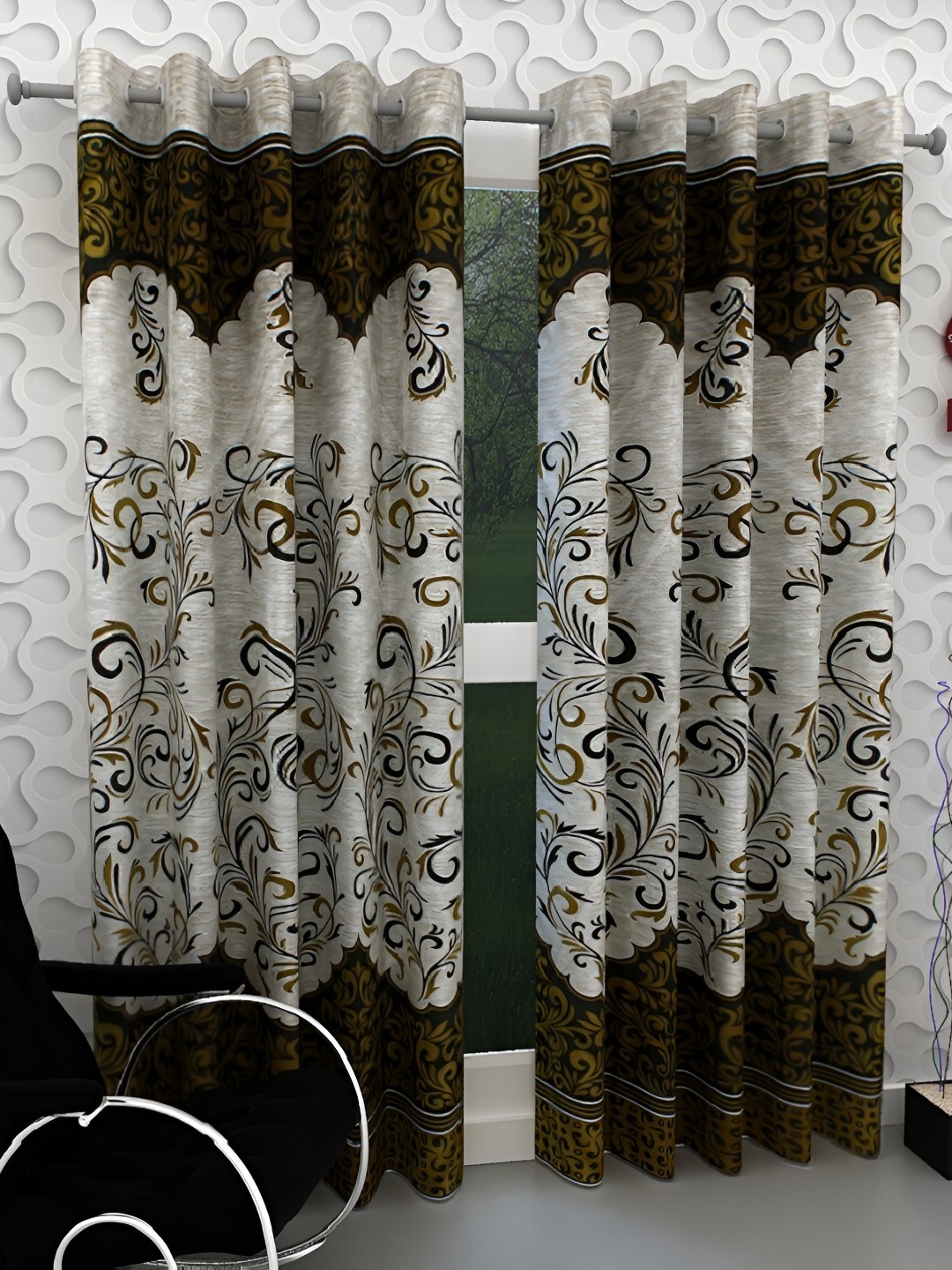 

Panipat Textile Hub Green & Beige 2 Pieces Floral Printed Long Door Curtains