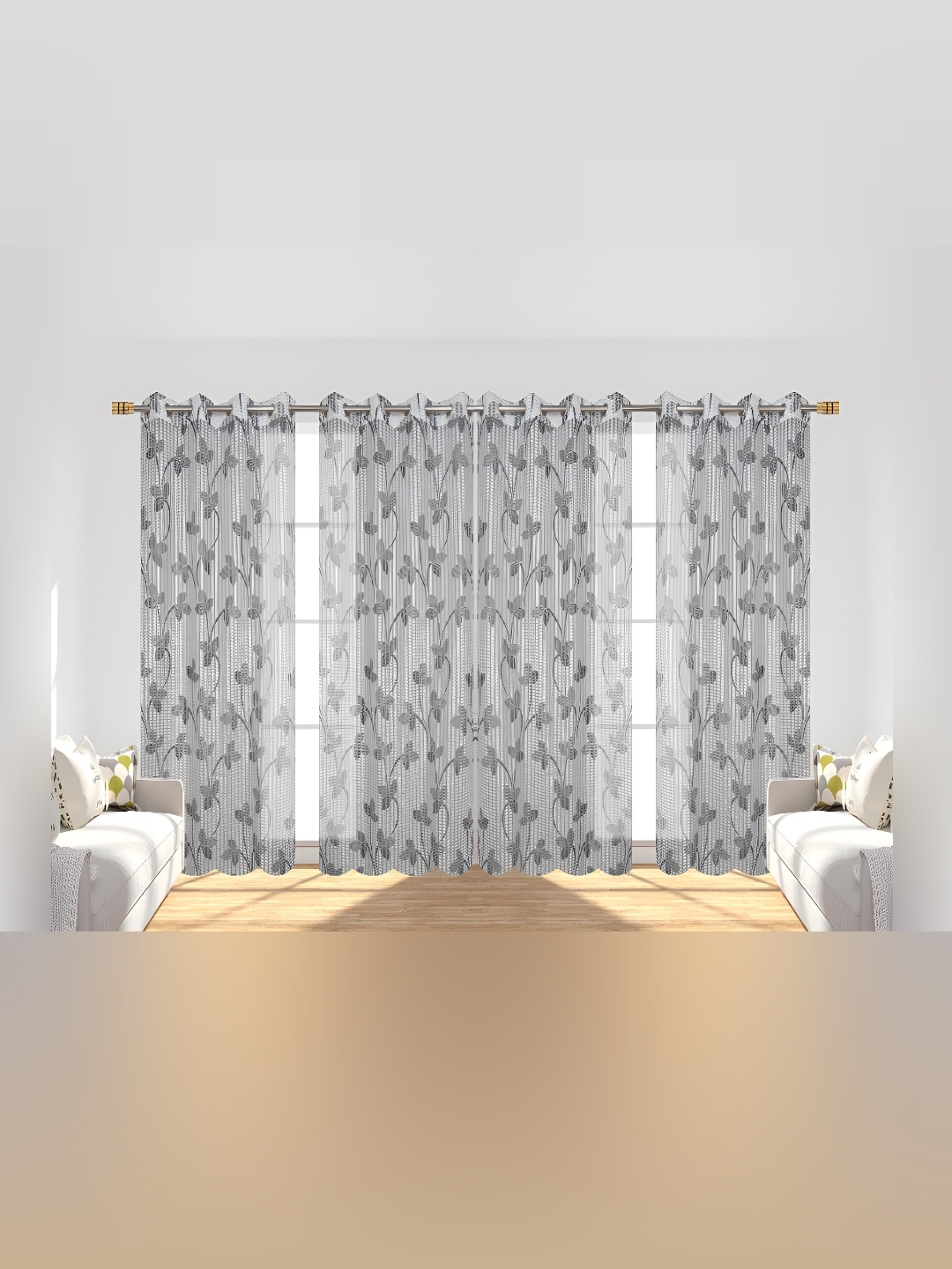 

Panipat Textile Hub Grey 4 Pieces Striped Eyelet Door Curtains