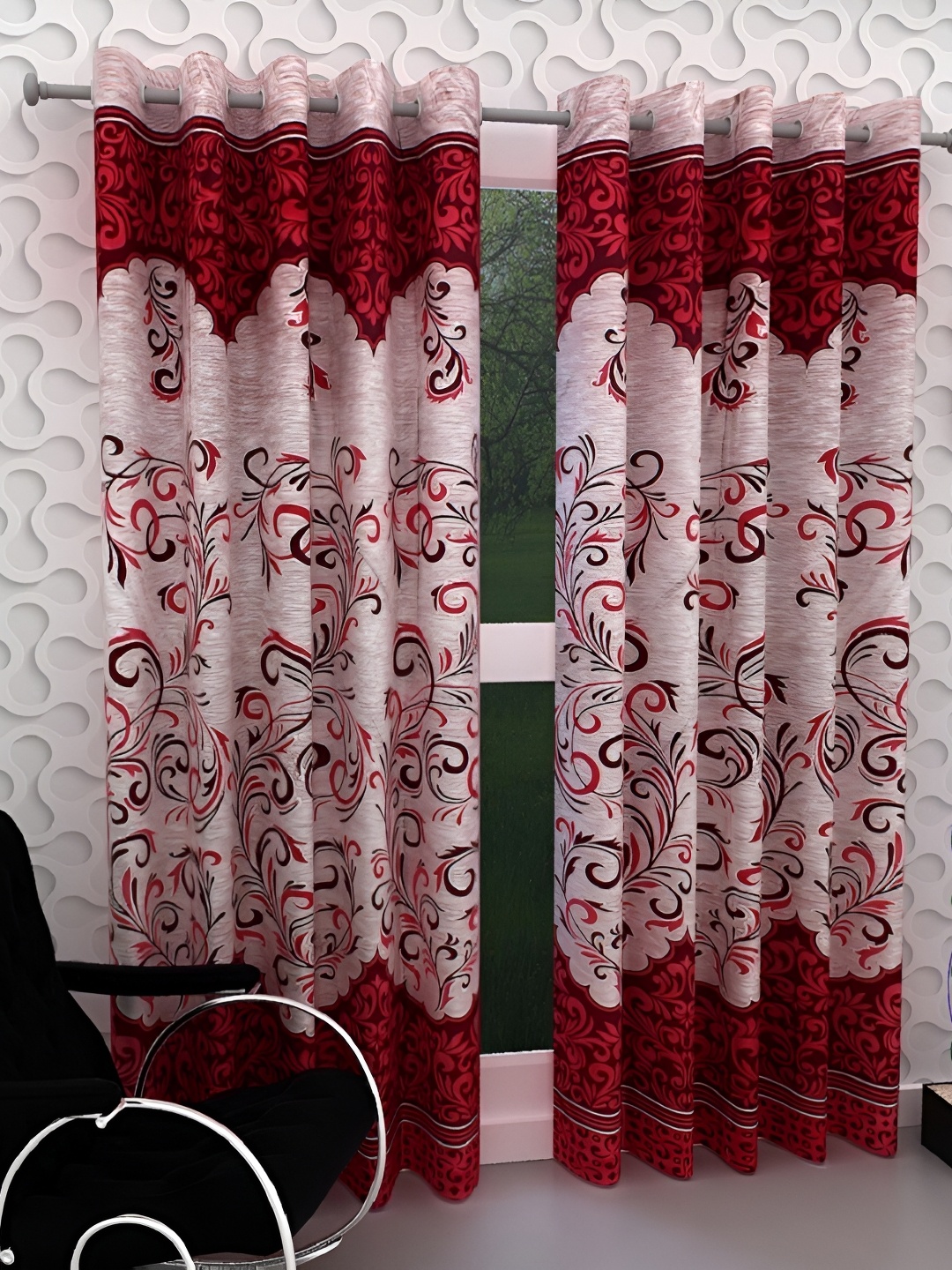 

Panipat Textile Hub Maroon & Red 2 Pieces Floral Eyelet Long Door Curtains