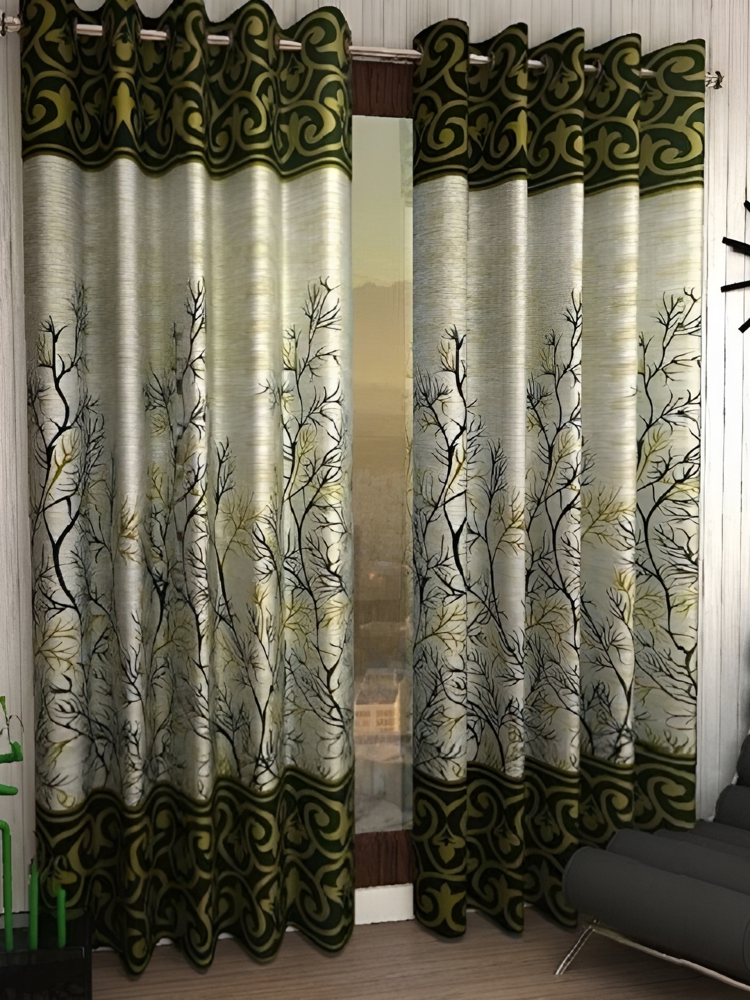 

Panipat Textile Hub Green & Yellow 2 Pieces Floral Printed Eyelet Door Curtain