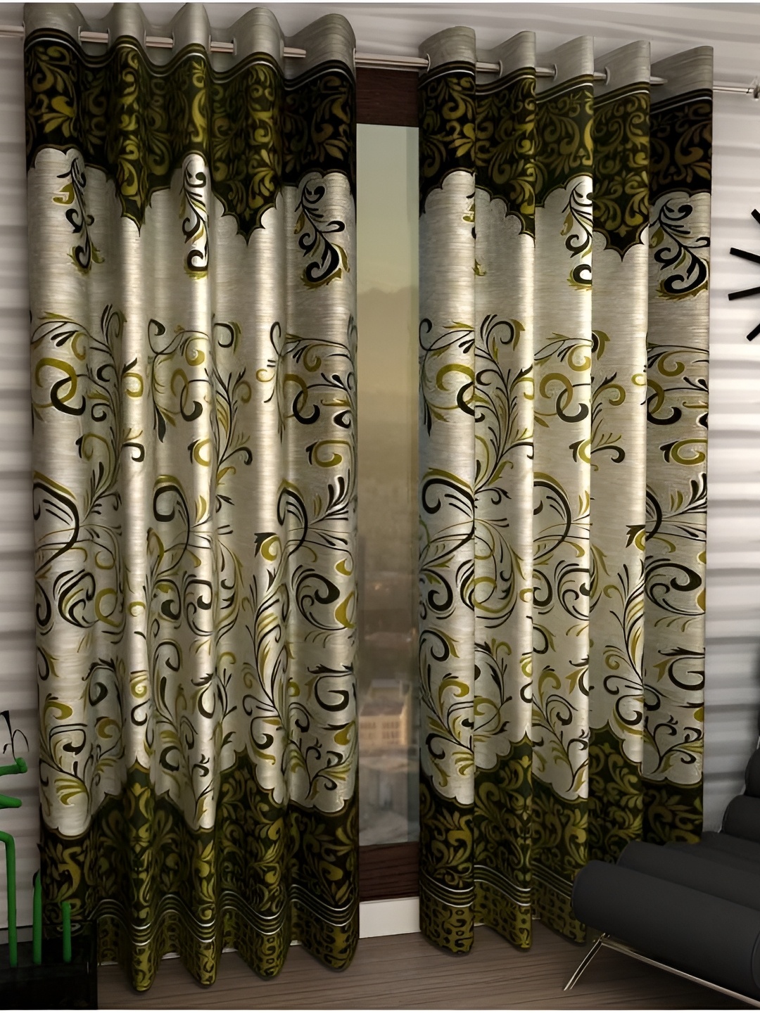 

Panipat Textile Hub Green & Beige 2 Pcs Floral Room Darkening Door Curtain