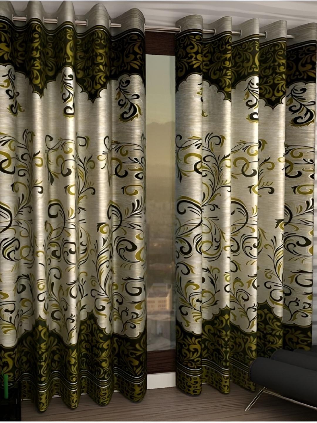 

Panipat Textile Hub Green & Cream 2 Pcs Floral Door Curtain