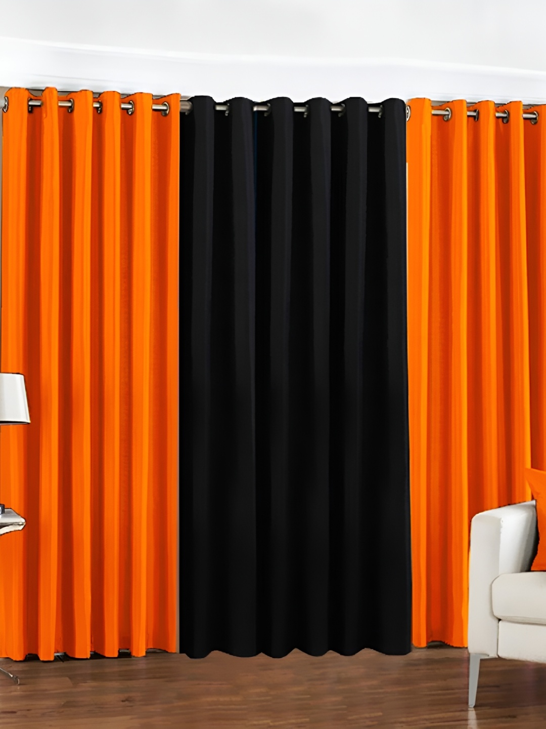 

Panipat Textile Hub Black & Orange 3 Pieces Long Door Curtains