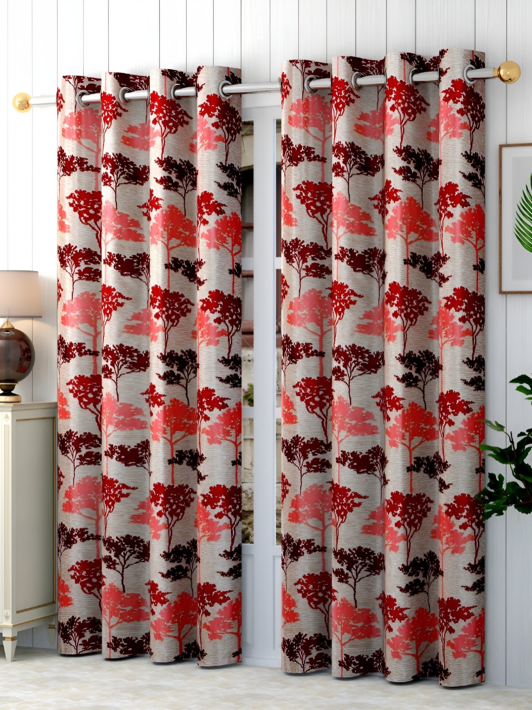 

Panipat Textile Hub Maroon & Red 2 Pieces Floral Eyelet Long Door Curtains