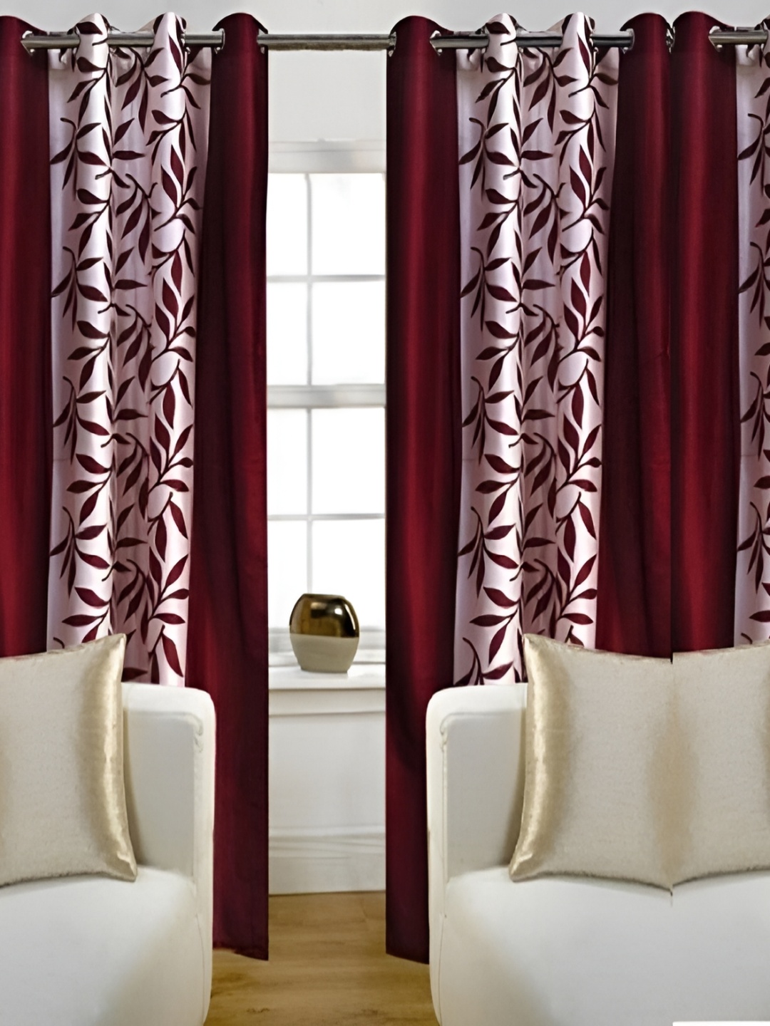 

Panipat Textile Hub Maroon & White 4 Pieces Floral Eyelet Long Door Curtain