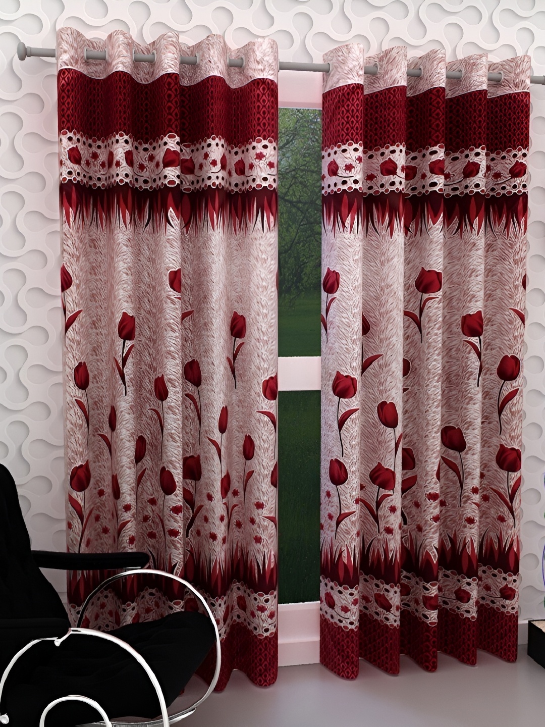 

Panipat Textile Hub Maroon & Pink 2 Pieces Floral Printed Long Door Curtains