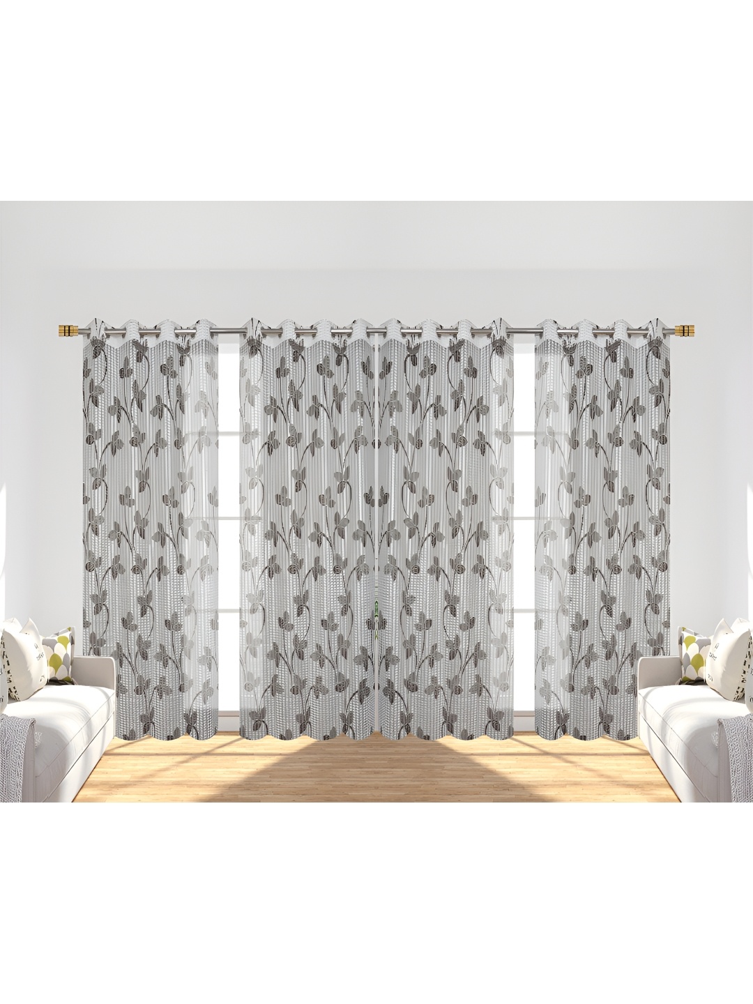 

Panipat Textile Hub Brown & White 4 Pieces Floral Sheer Window Curtain