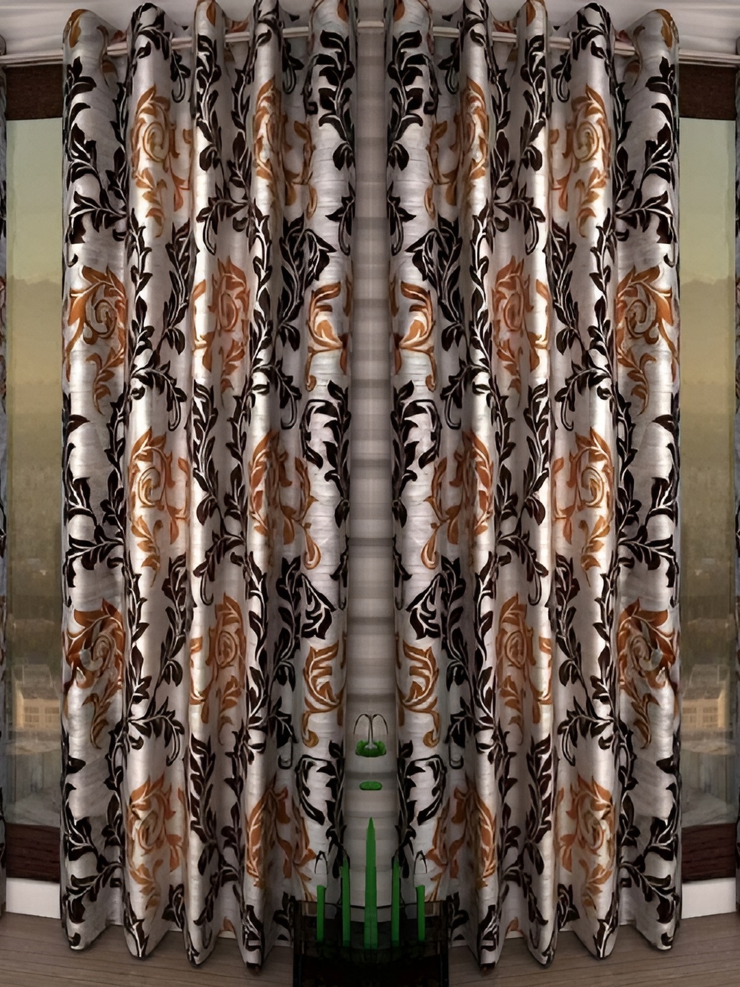 

Panipat Textile Hub White & Brown 4 Pieces Floral Long Door Curtain