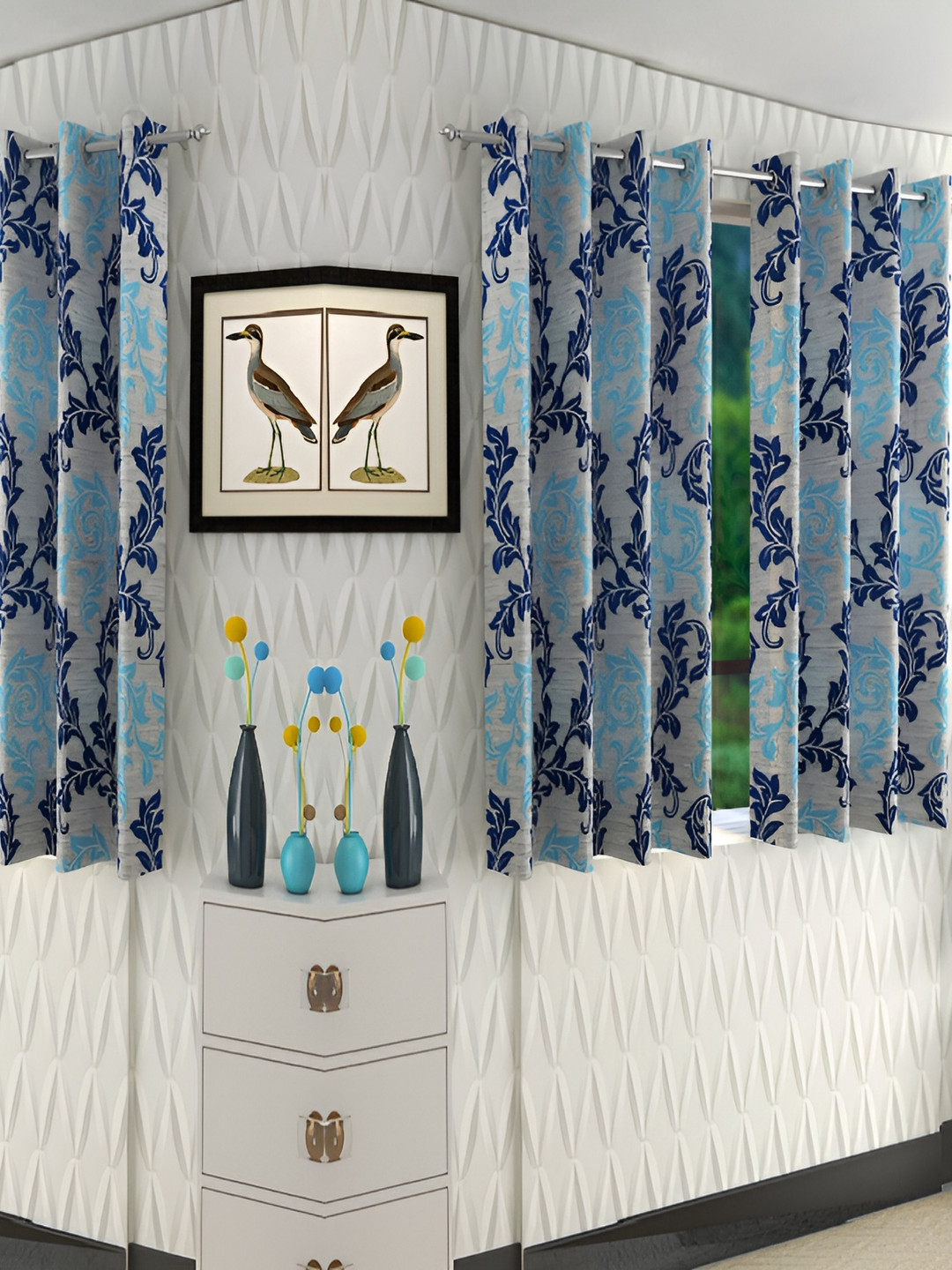 

Panipat Textile Hub Blue & White 4 Pieces Floral Printed Window Curtains