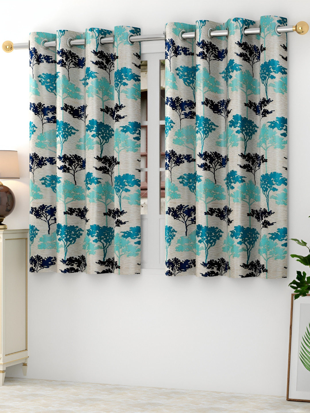 

Panipat Textile Hub Blue & White 4 Pieces Floral Printed Window Curtains