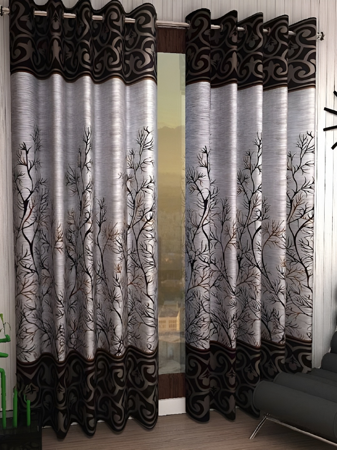 

Panipat Textile Hub Brown & Grey 2 Pieces Floral Printed Window Curtains