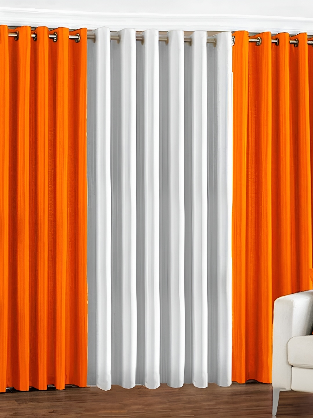 

Panipat Textile Hub White & Orange 3 Pieces Door Curtains