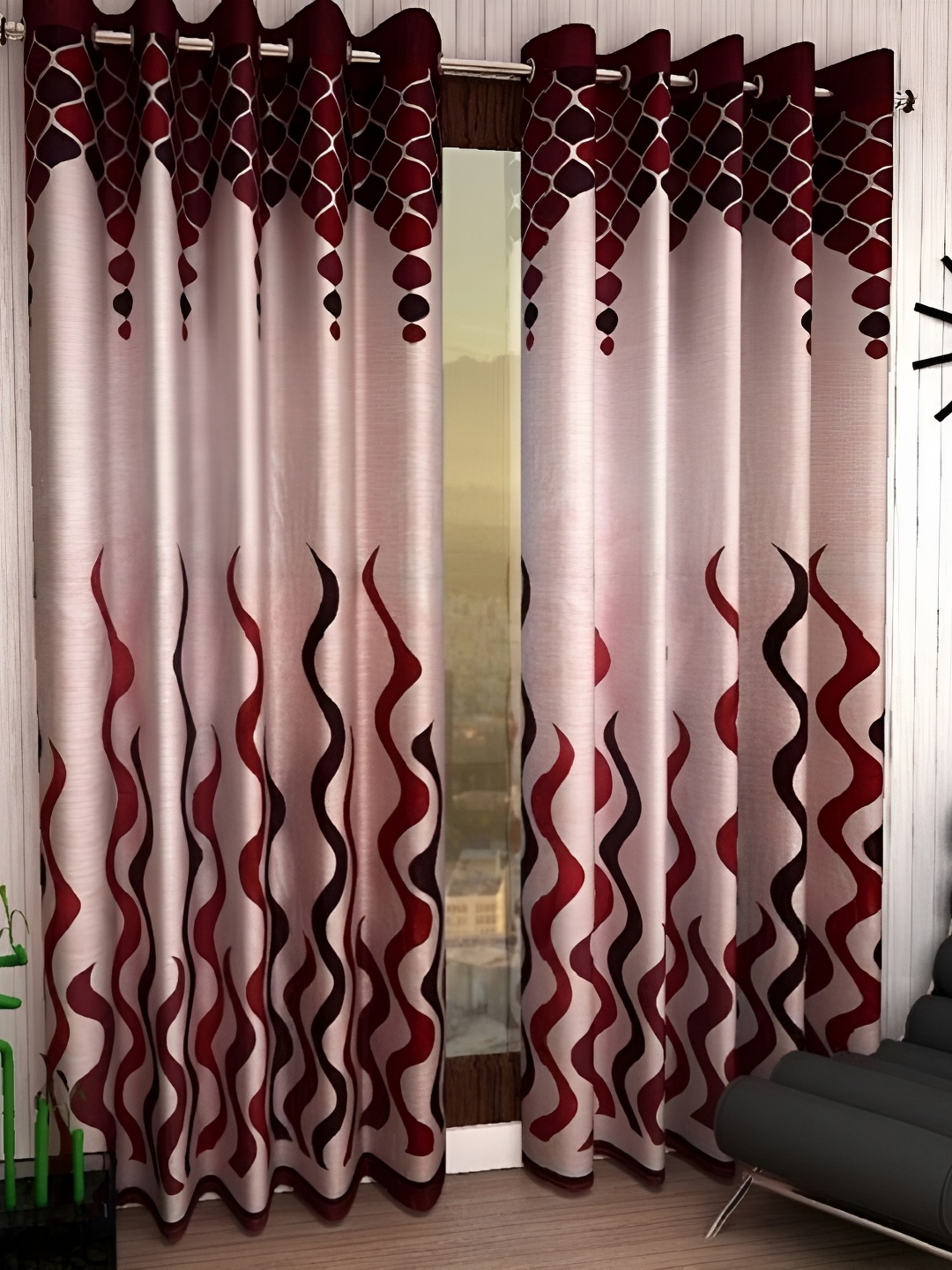 

Panipat Textile Hub Maroon & Pink 2 Pieces Abstract Door Curtains