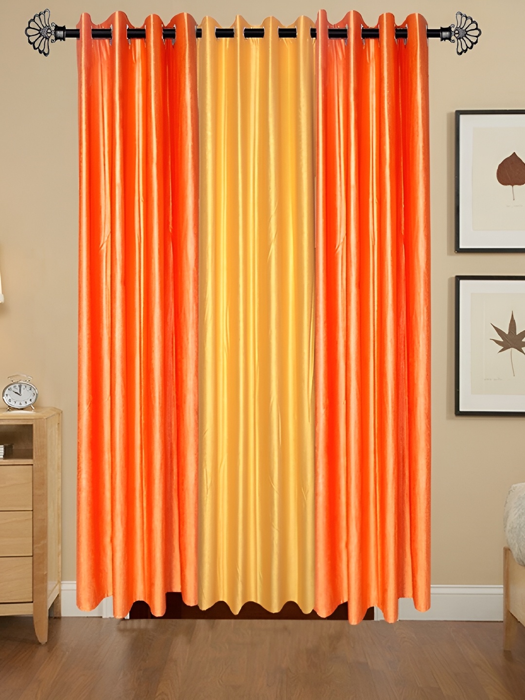 

Panipat Textile Hub Orange & Yellow 3 Pieces Semi Transparent Window Curtain