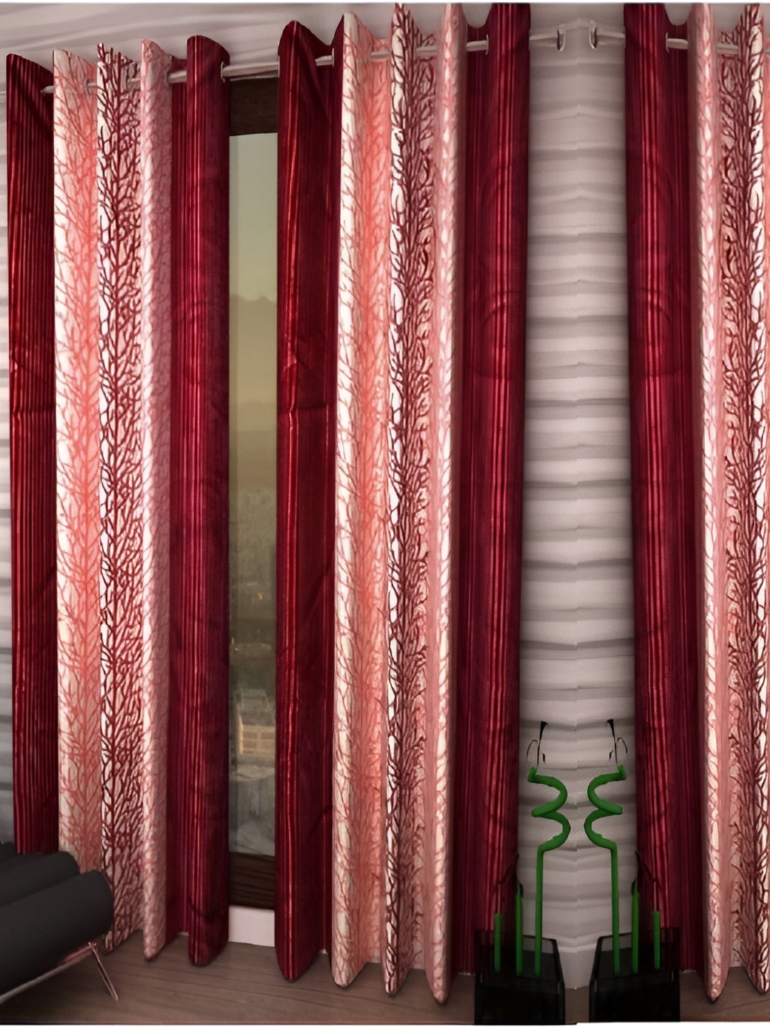 

Panipat Textile Hub Maroon & White 4 Pieces Long Door Curtain