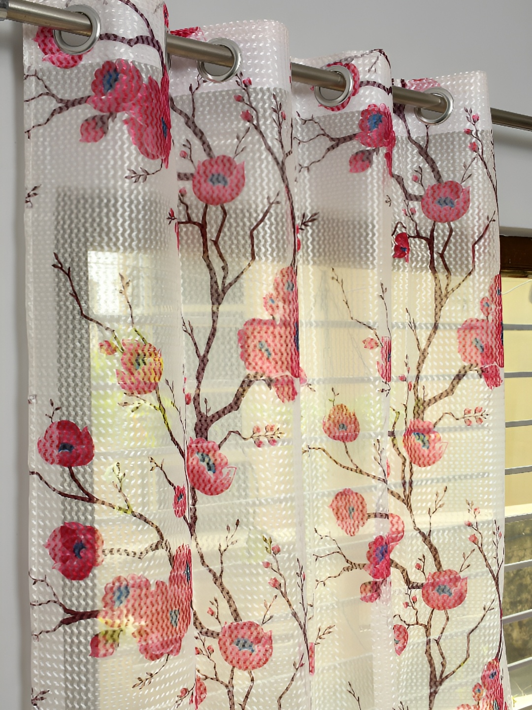 

Panipat Textile Hub Pink & White 2 Pcs Floral Window Curtain