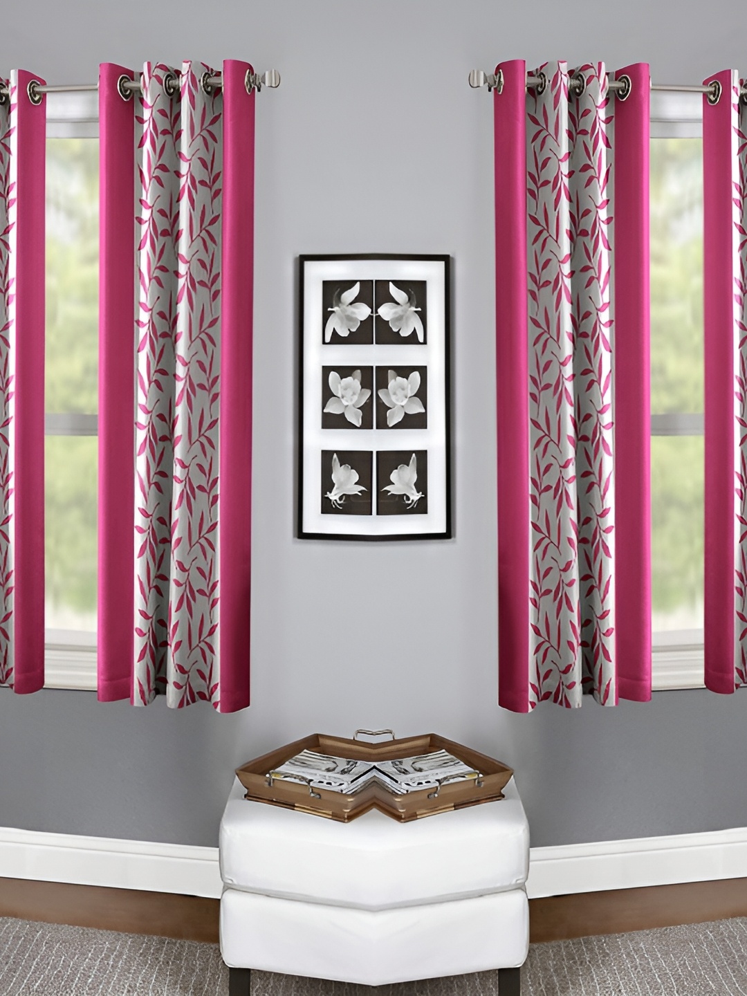 

Panipat Textile Hub Pink & Beige 4 Pieces Eyelet Window Curtains