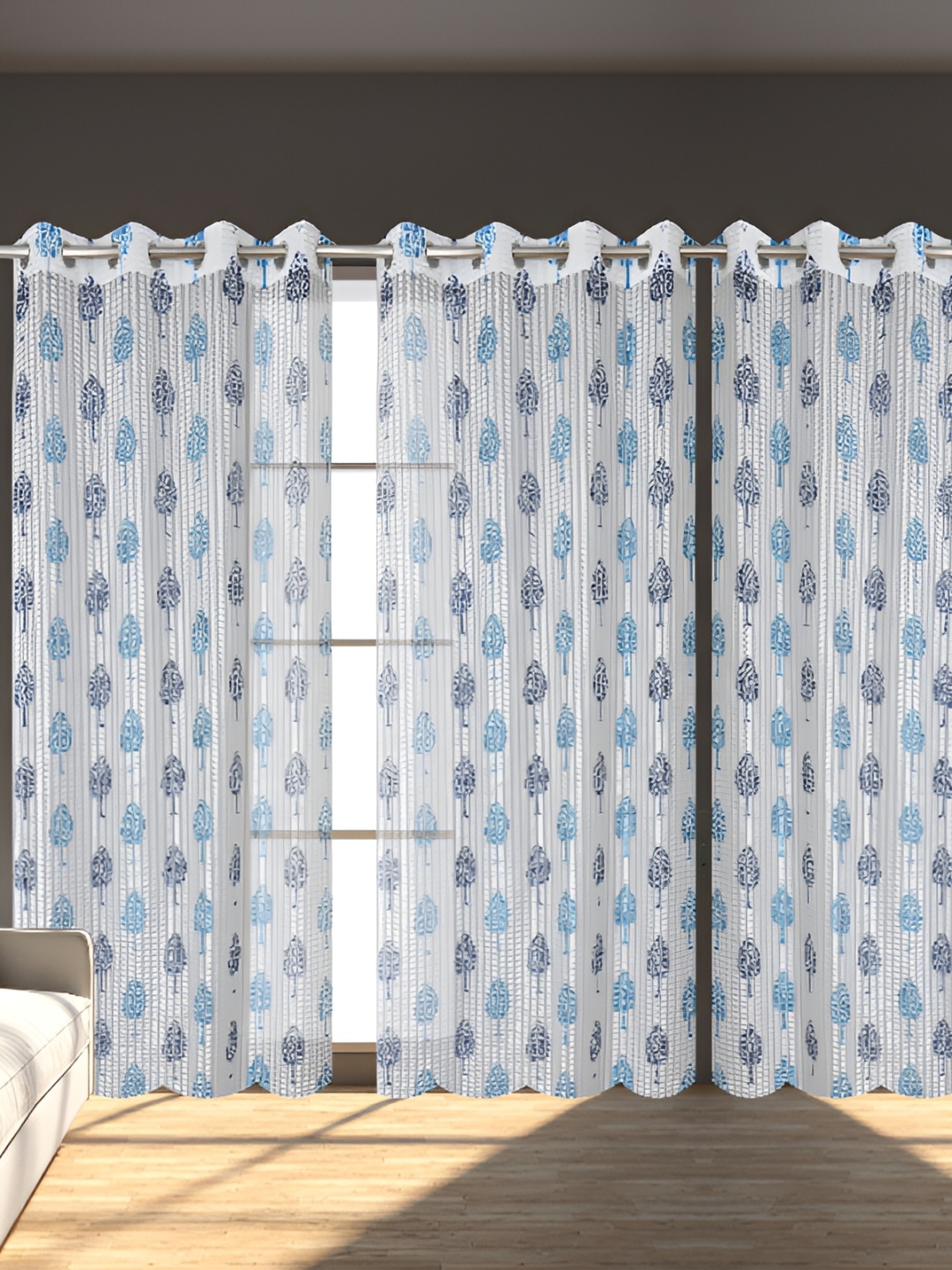 

Panipat Textile Hub Blue & White 4 Pieces Striped Long Door Curtains