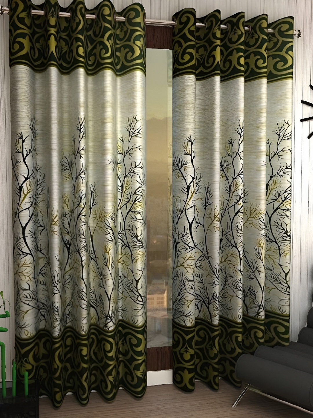 

Panipat Textile Hub Green& White 2 Pieces Floral Printed Window Curtains