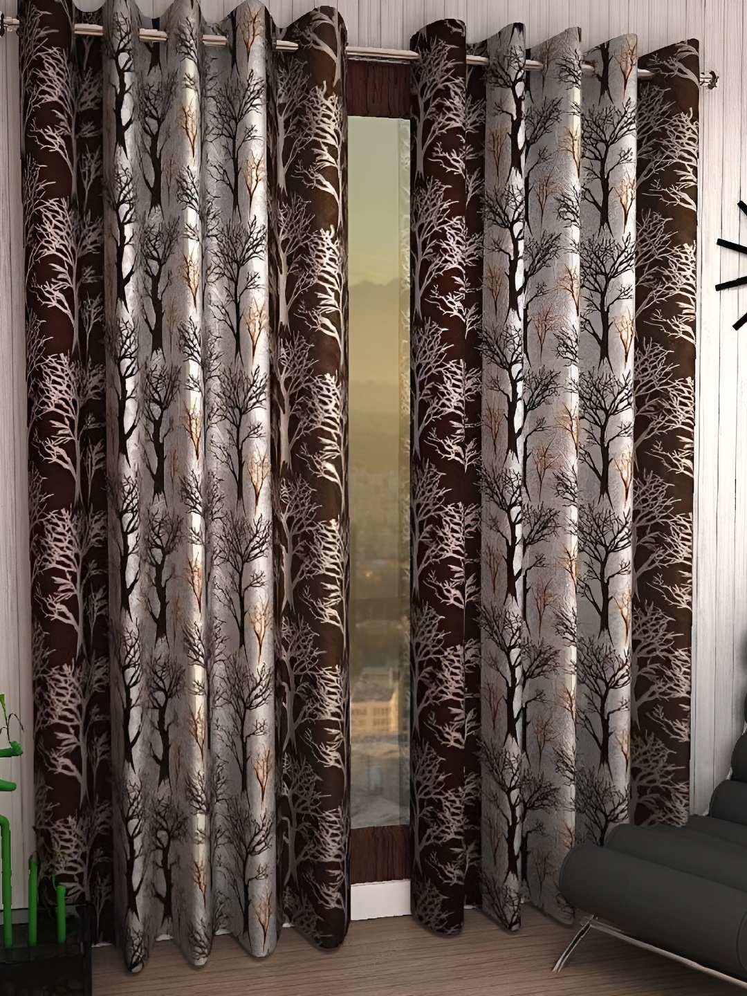 

Panipat Textile Hub Brown 4 Pieces Floral Eyelet Door Curtains