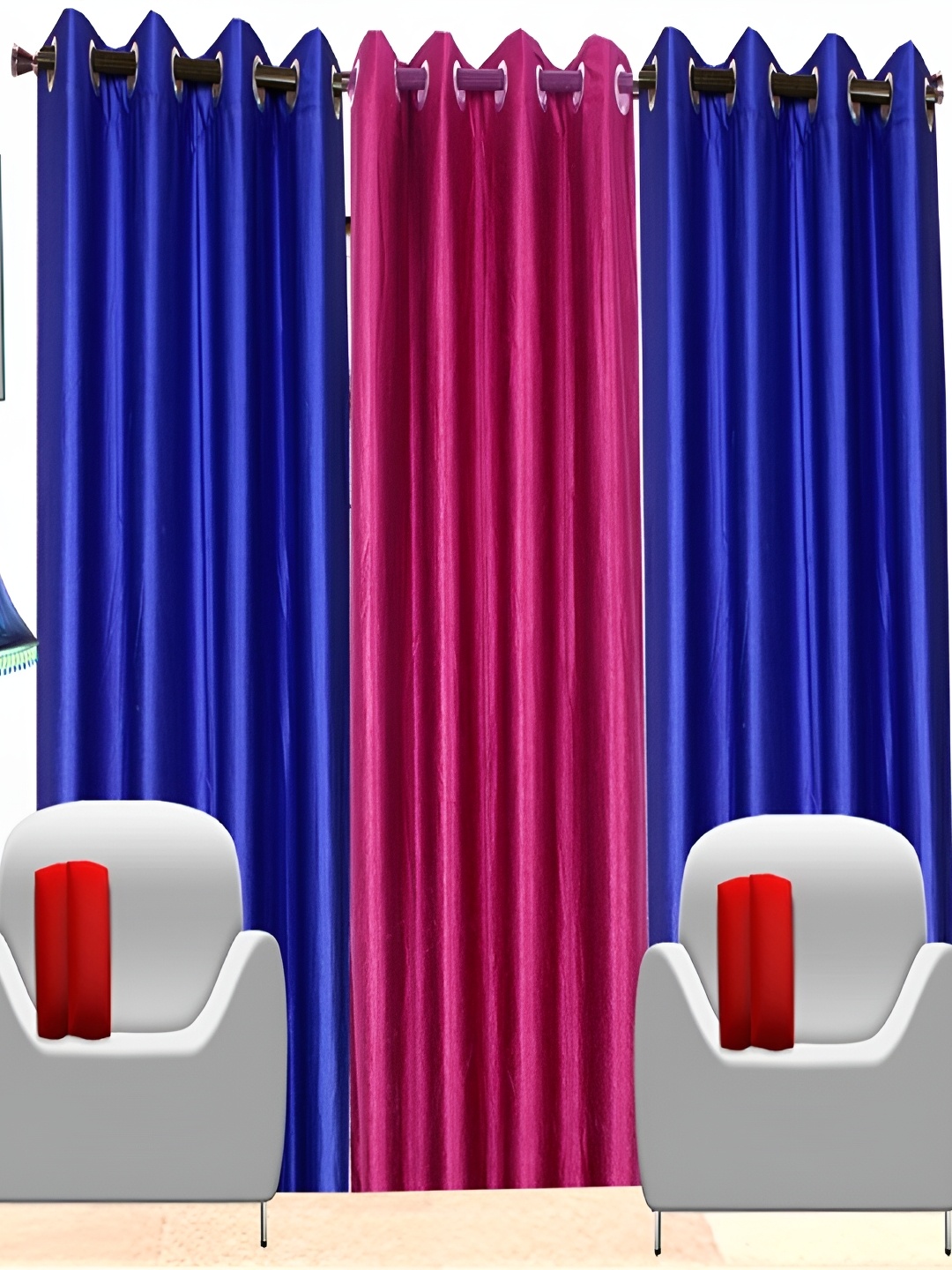 

Panipat Textile Hub Blue & Pink 3 Pieces Eyelet Window Curtain