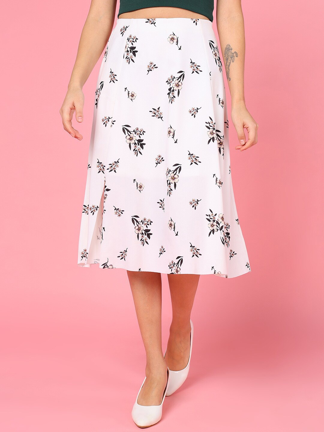 

DressBerry White Printed A-Line Midi Skirt