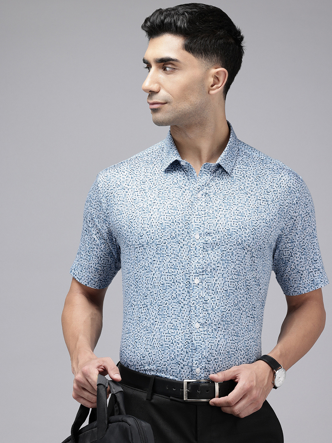 

V Dot Slim Fit Opaque Abstract Printed Formal Shirt, Blue