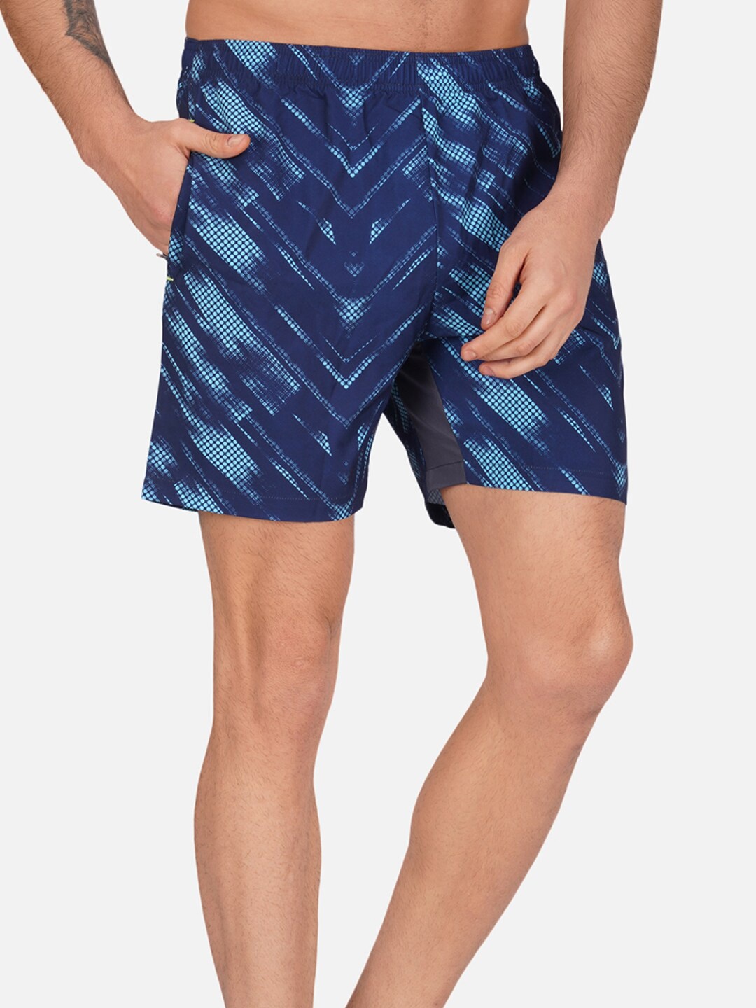 

NEVER LOSE Men Abstract Printed Mid Rise Shorts, Blue