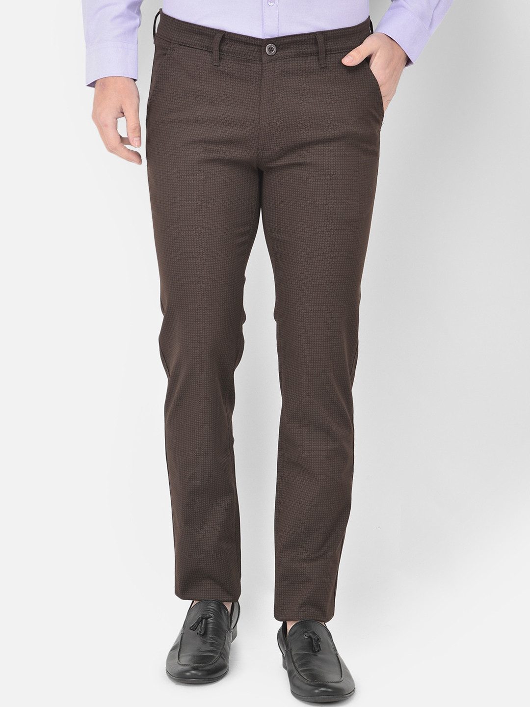 

American Archer Men Smart Slim Fit Wrinkle Free Cotton Chinos Trousers, Brown