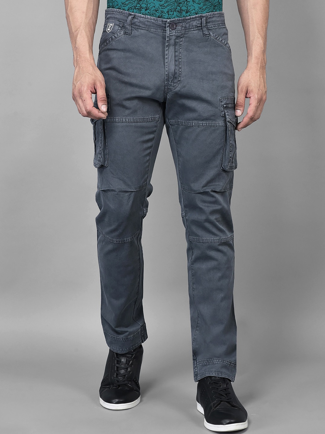 

American Archer Men Smart Slim Fit Wrinkle Free Cargo Trousers, Grey