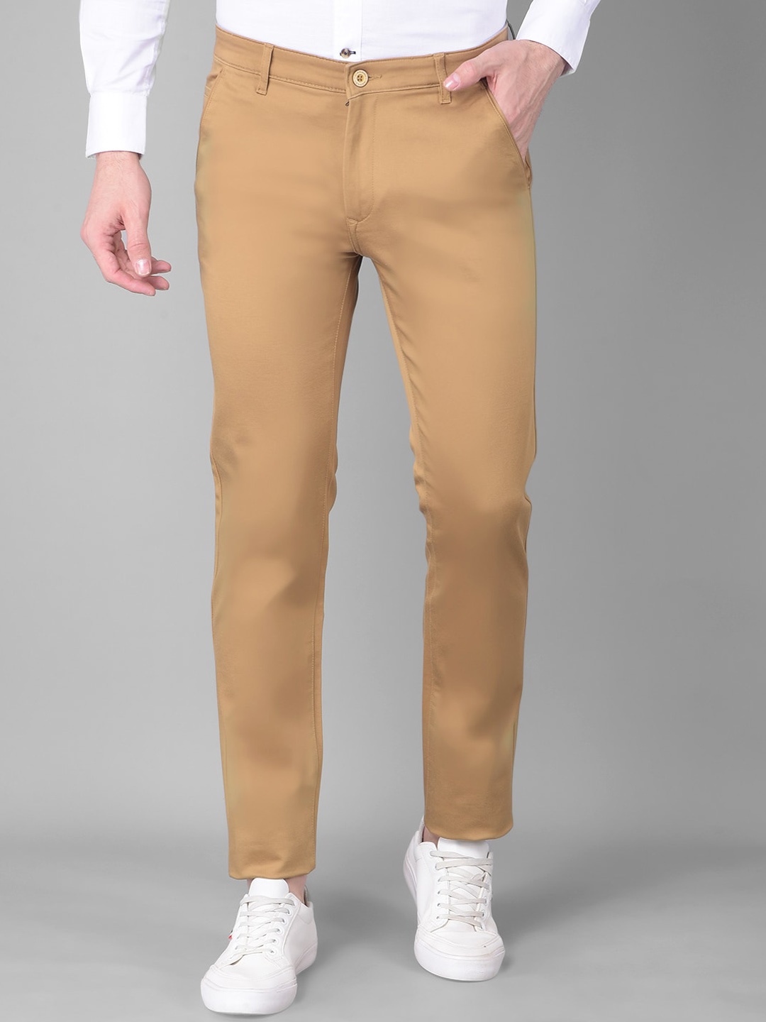 

American Archer Men Smart Slim Fit Wrinkle Free Cotton Chinos Trousers, Khaki