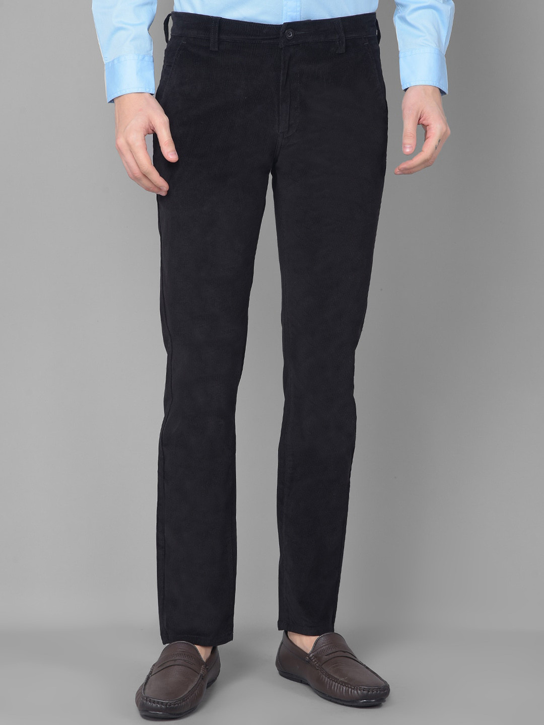 

American Archer Men Textured Smart Slim Fit Wrinkle Free Cotton Corduroy Chinos Trousers, Black