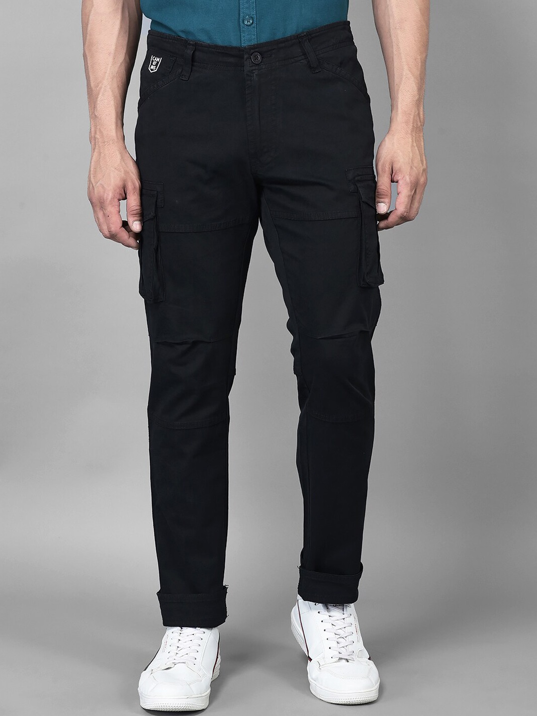 

American Archer Men Smart Slim Fit Mid-Rise Wrinkle Free Cargos Trousers, Black