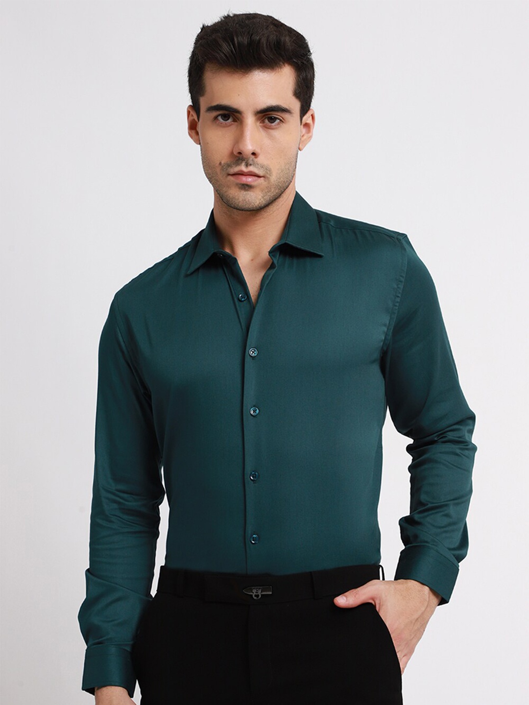 

Banana Club Classic Slim Fit Spread Collar Satin Formal Shirt, Green