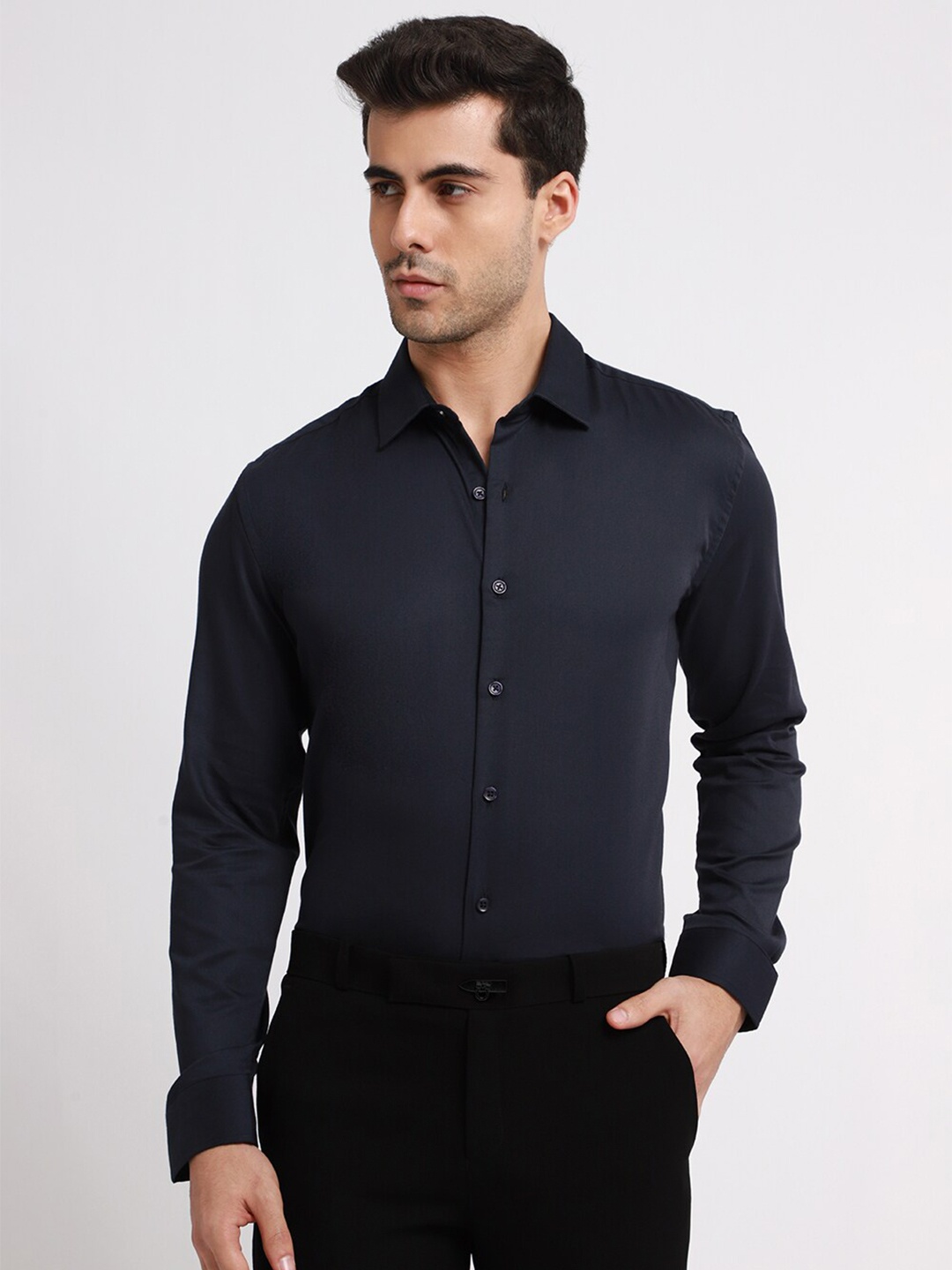 

Banana Club Classic Slim Fit Satin Formal Shirt, Blue