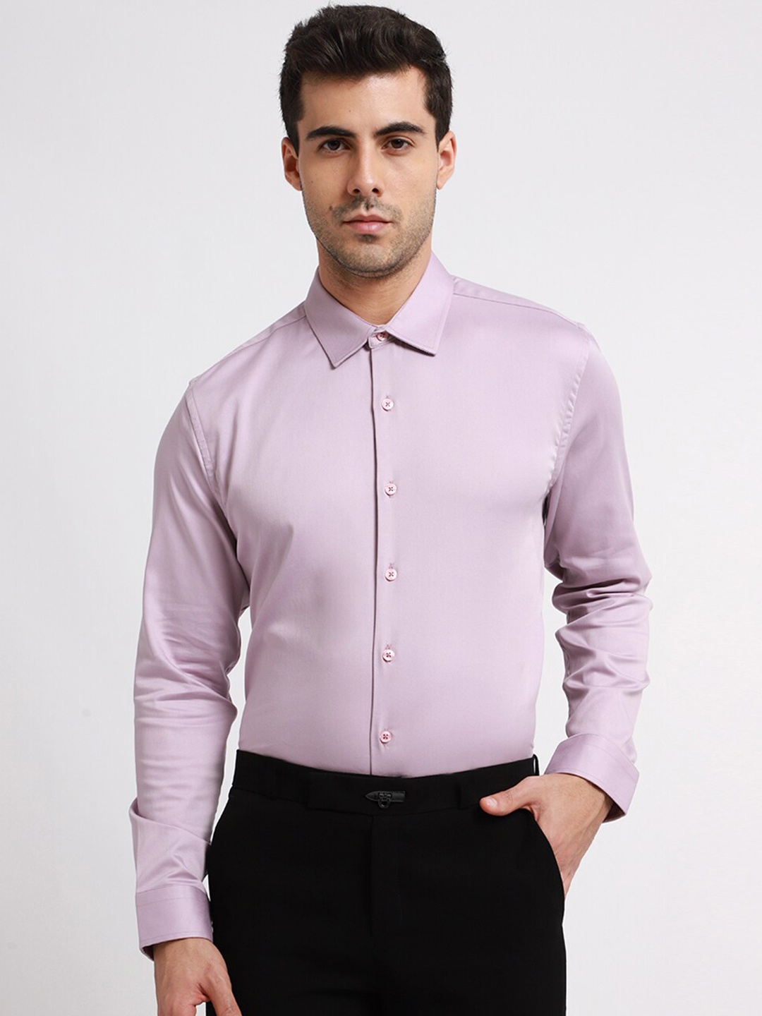 

Banana Club Classic Slim Fit Spread Collar Satin Formal Shirt, Mauve