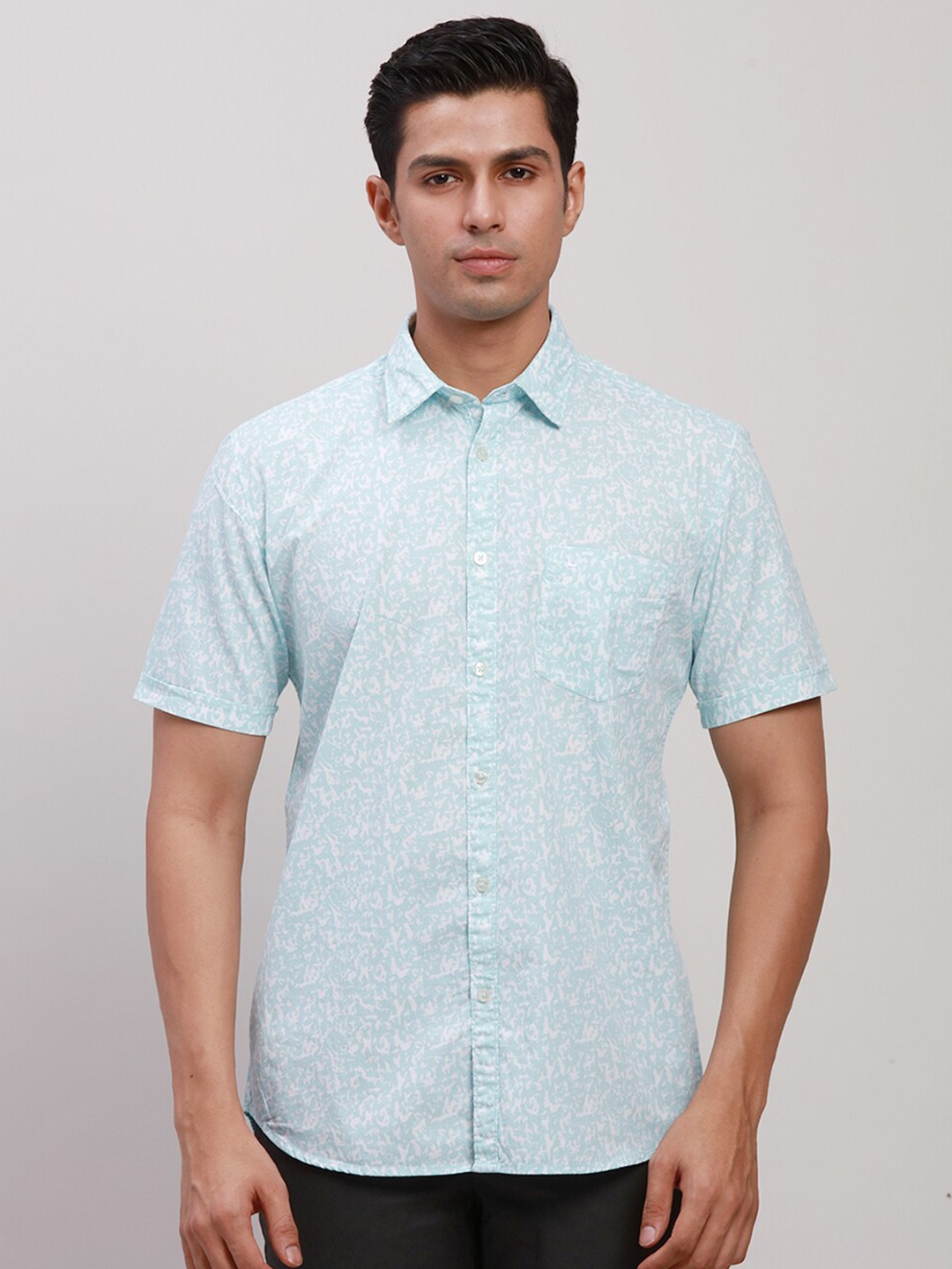 

Parx Slim Fit Floral Printed Cotton Casual Shirt, Green