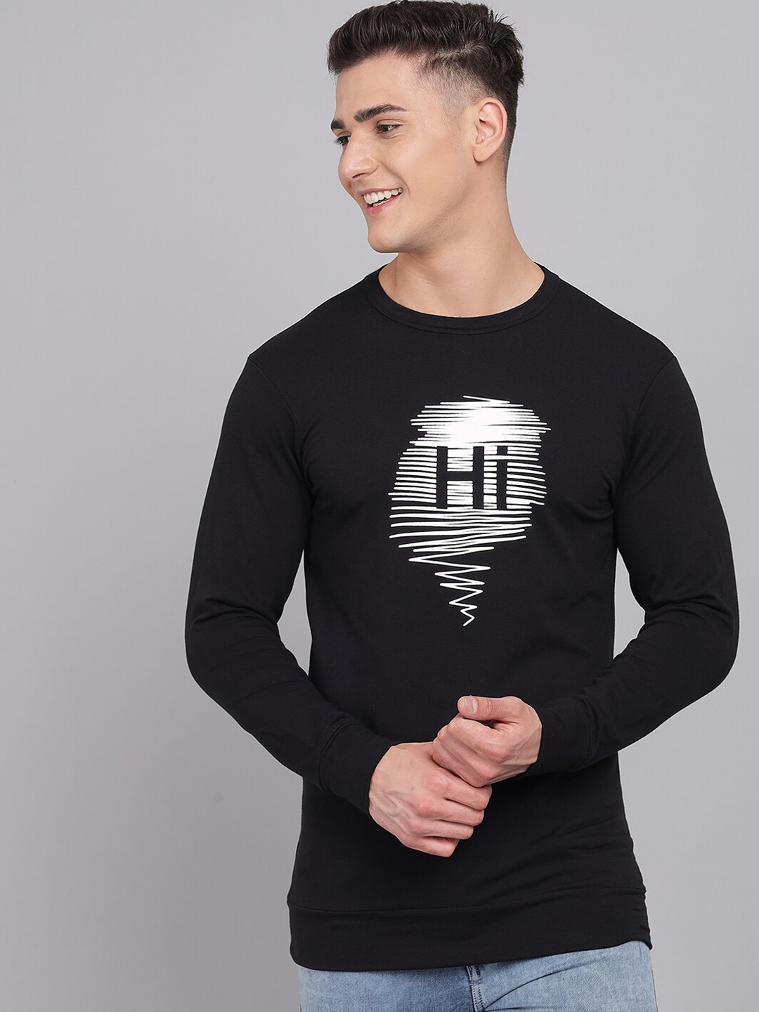 

STYLOGUE Typography Printed Round Neck T-shirt, Black