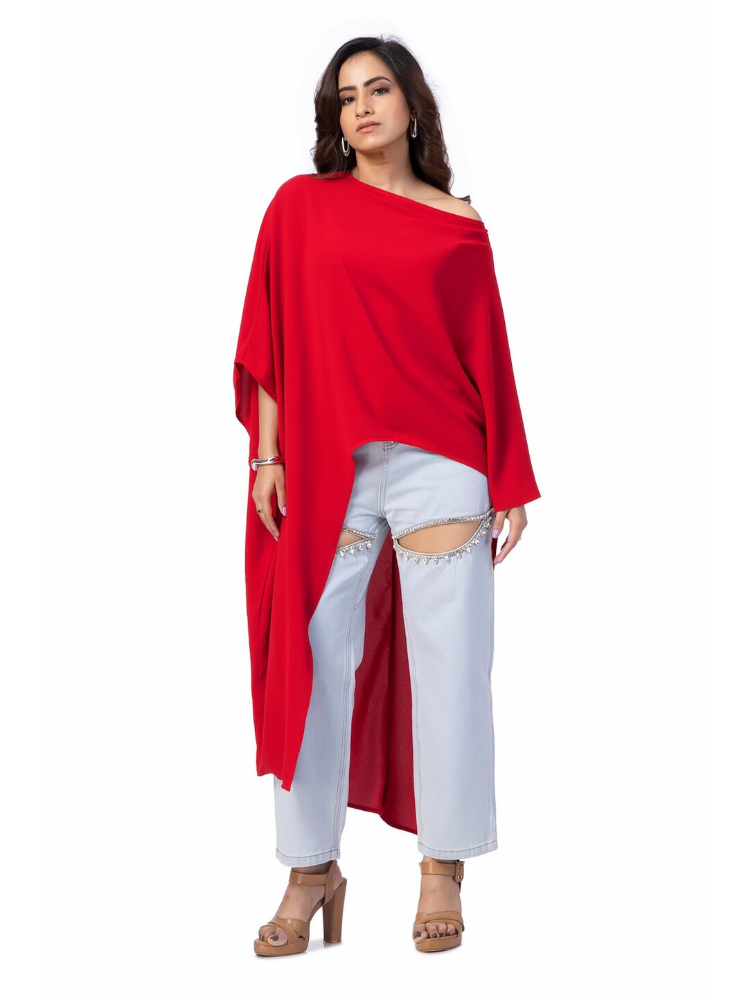 

FancyPants Boat Neck Kimono Sleeve Top, Red