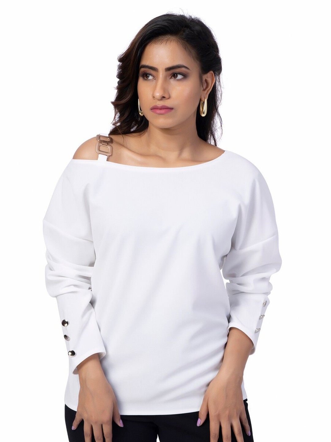 

FancyPants One Shoulder Long Sleeves Regular Top, White