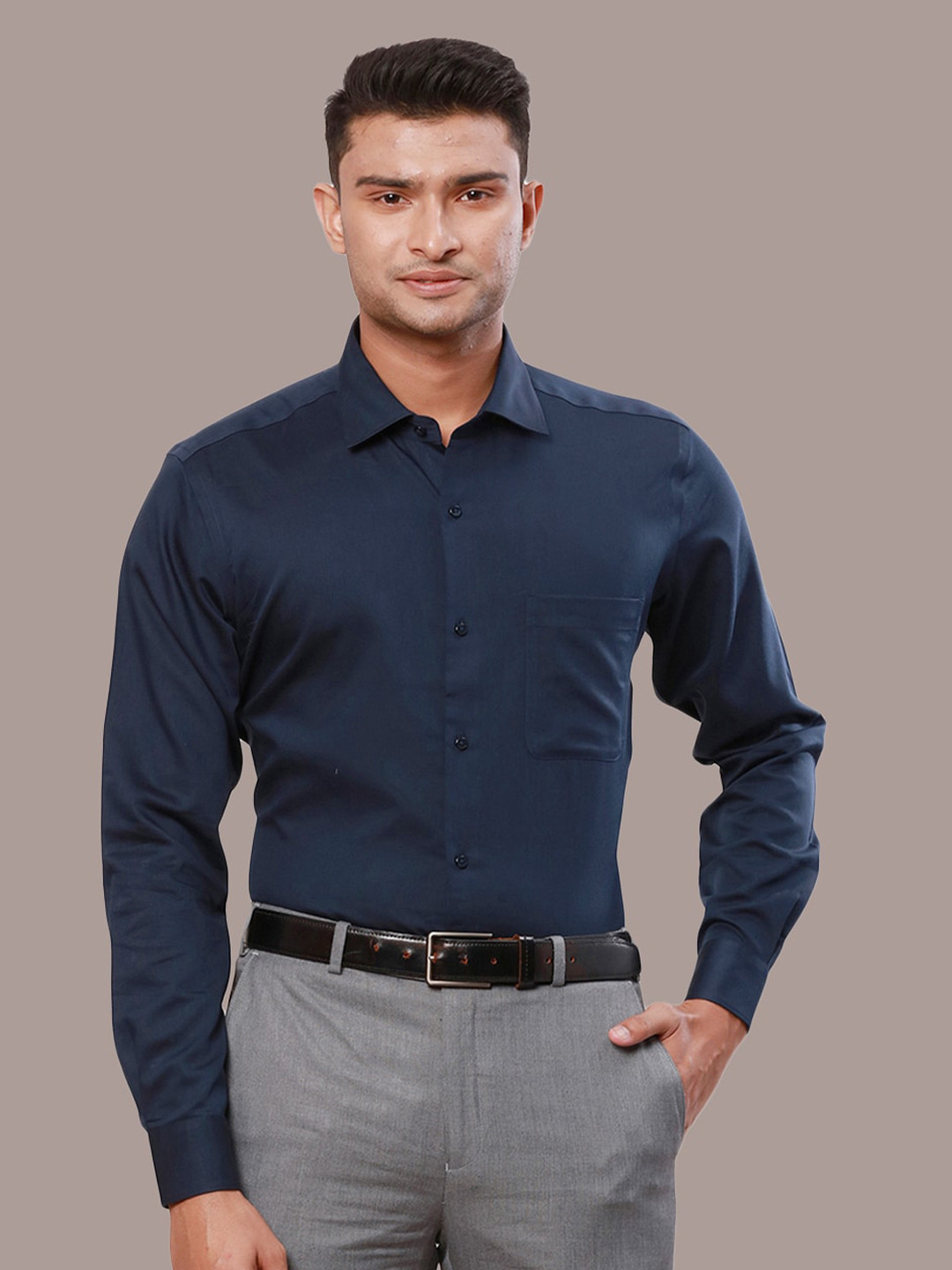 

Raymond Contemporary Fit Cutaway Collar Cotton Formal Shirt, Blue