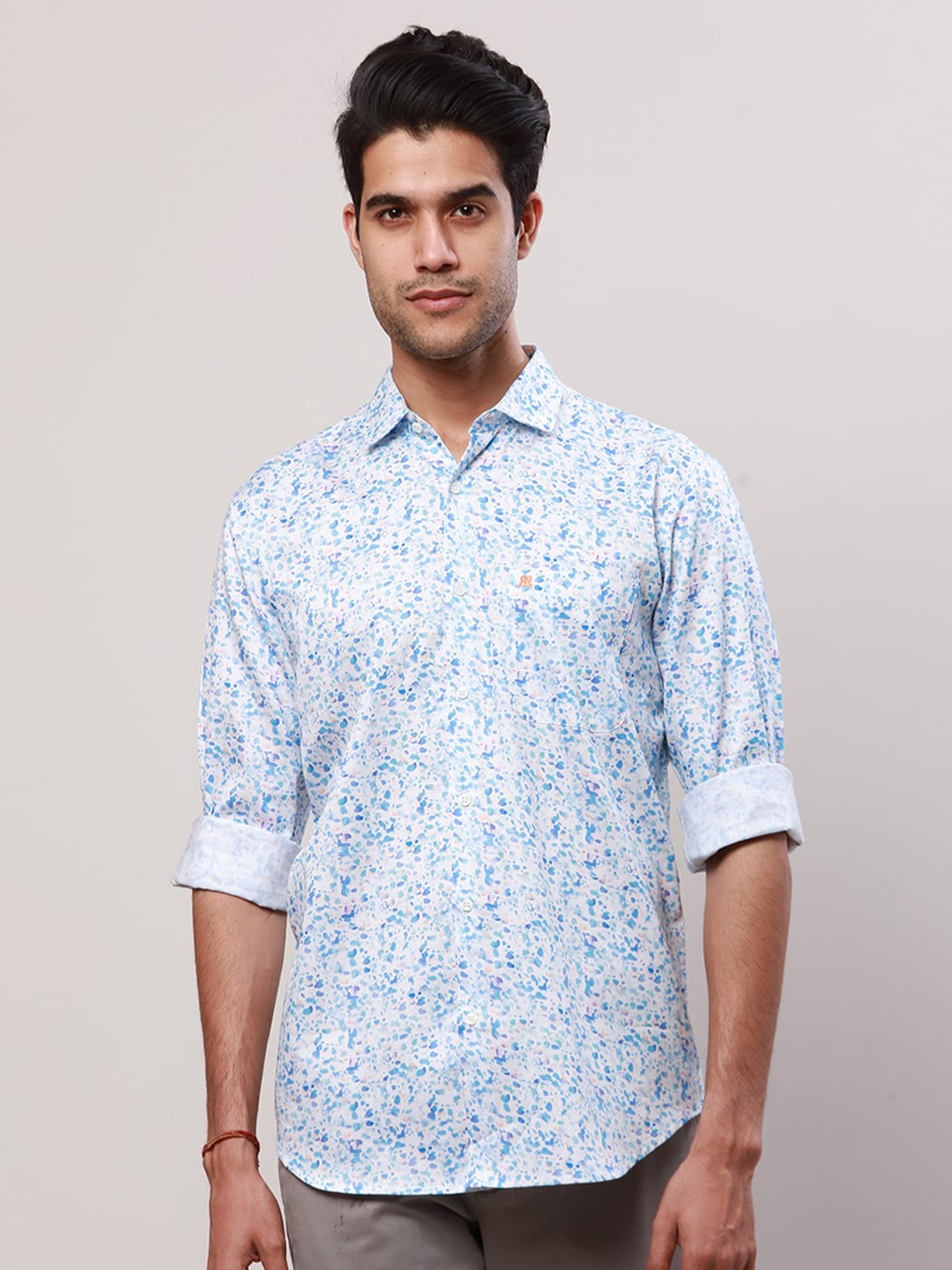 

Raymond Abstract Printed Contemporary Fit Cutaway Collar Cotton Casual Shirt, Blue