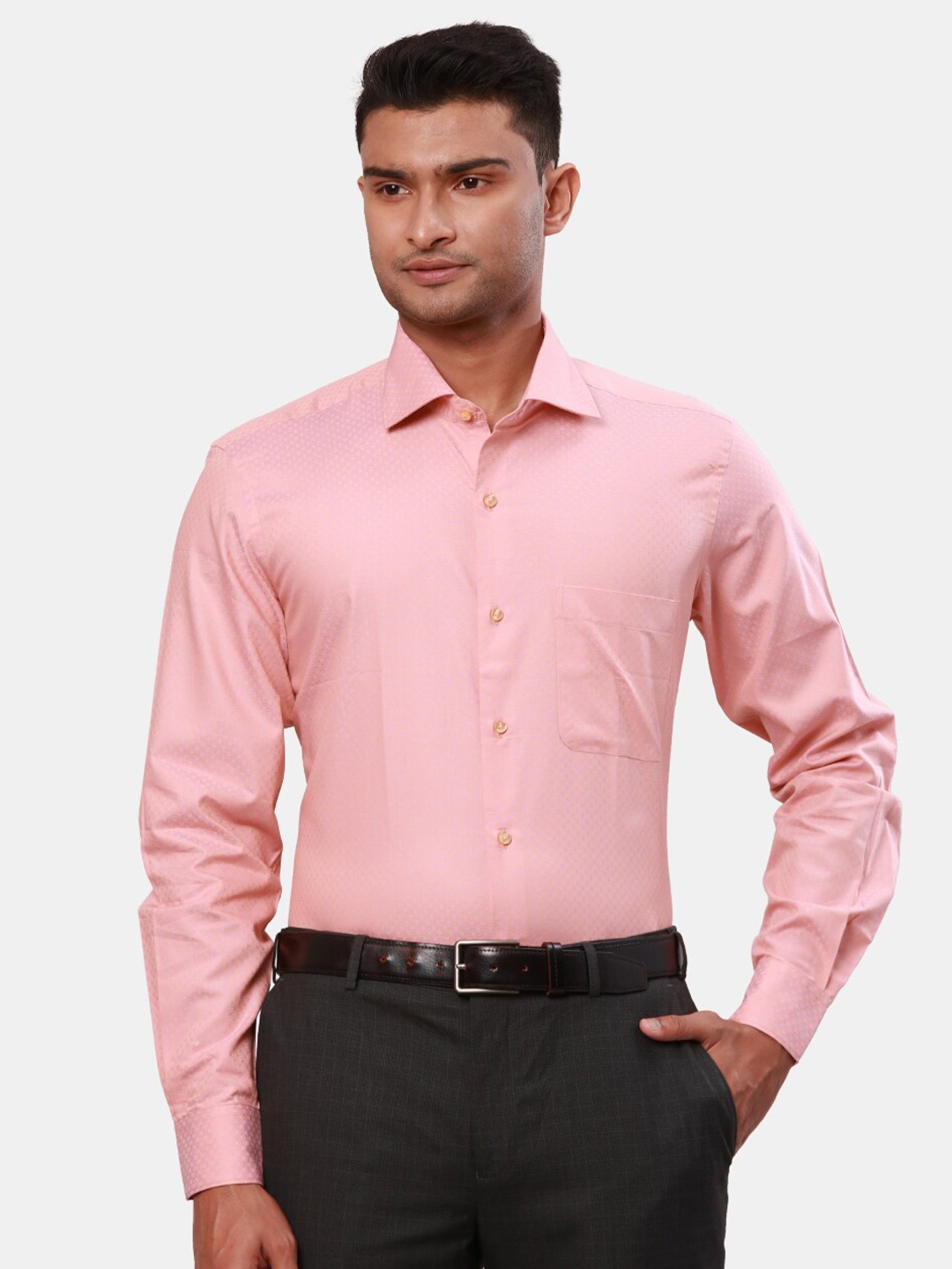 

Raymond Cotton Spread Collar Curved Formal Shirt, Orange